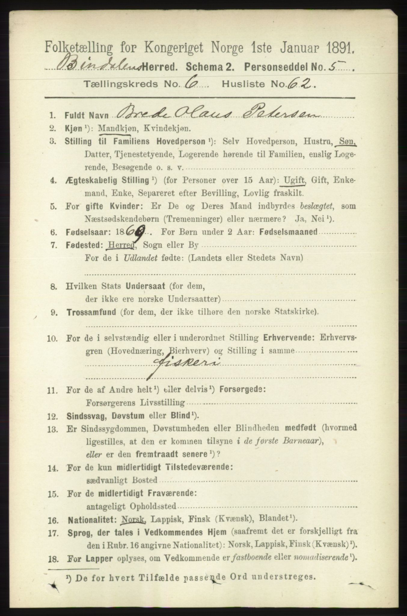 RA, 1891 census for 1811 Bindal, 1891, p. 2134