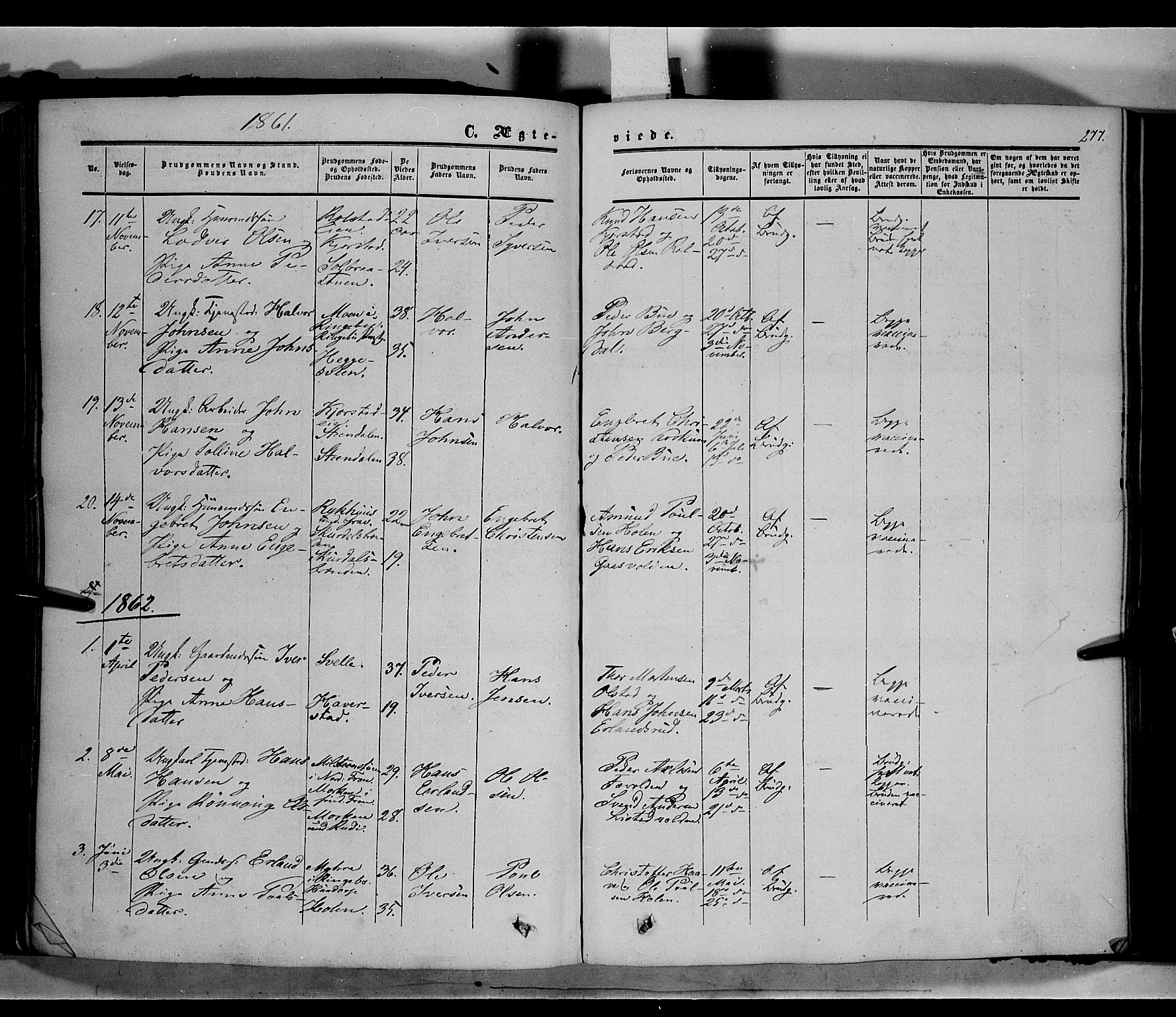 Sør-Fron prestekontor, SAH/PREST-010/H/Ha/Haa/L0001: Parish register (official) no. 1, 1849-1863, p. 277