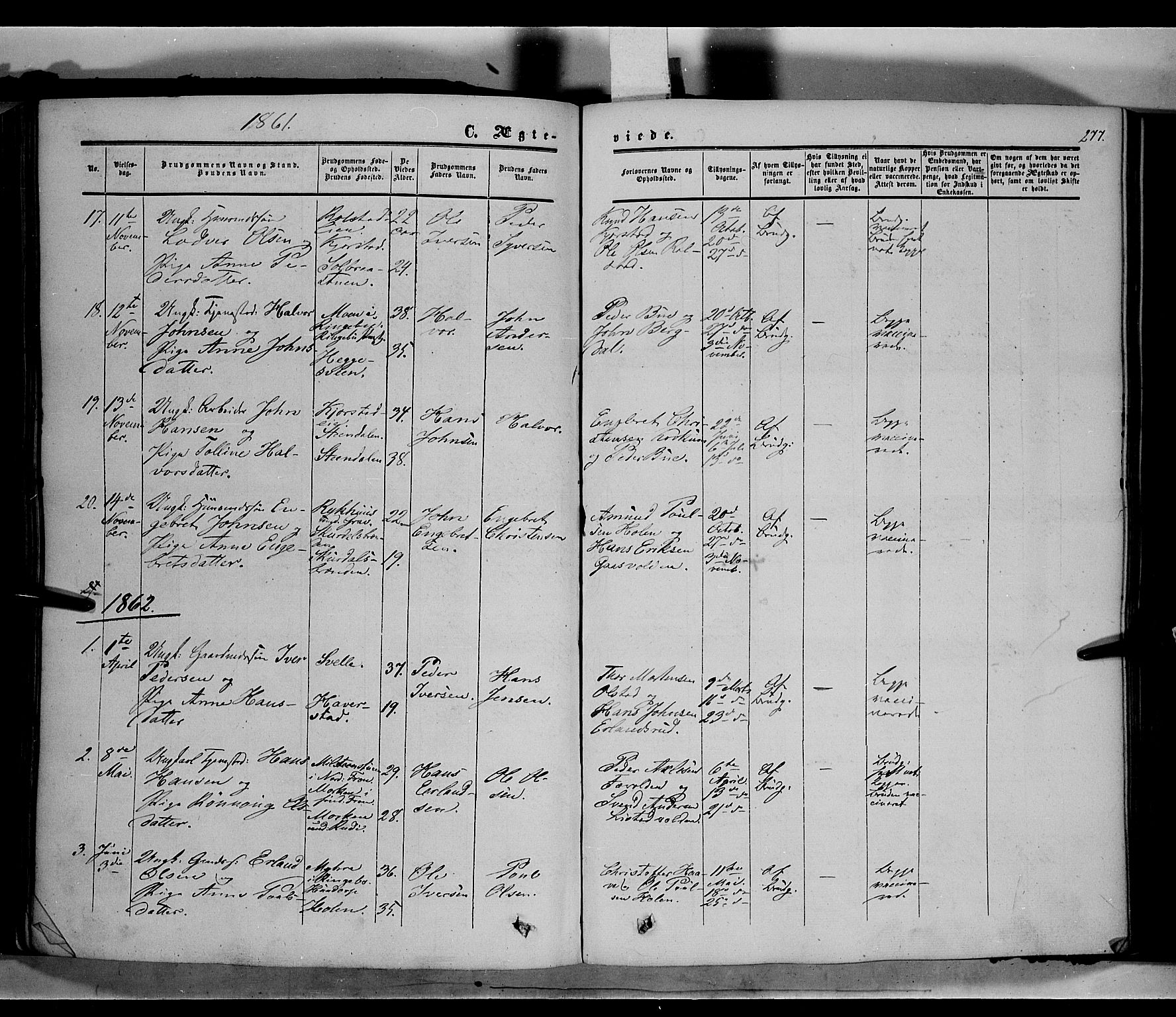 Sør-Fron prestekontor, AV/SAH-PREST-010/H/Ha/Haa/L0001: Parish register (official) no. 1, 1849-1863, p. 277