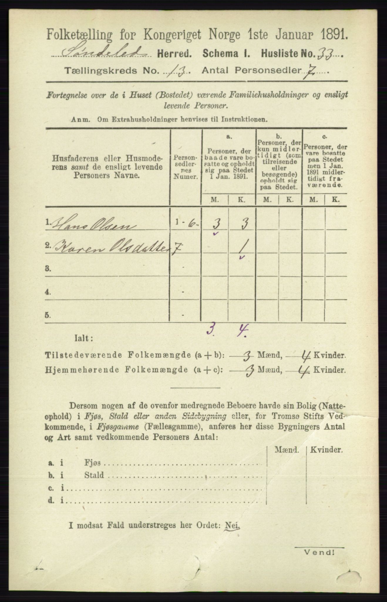 RA, 1891 census for 0913 Søndeled, 1891, p. 3898