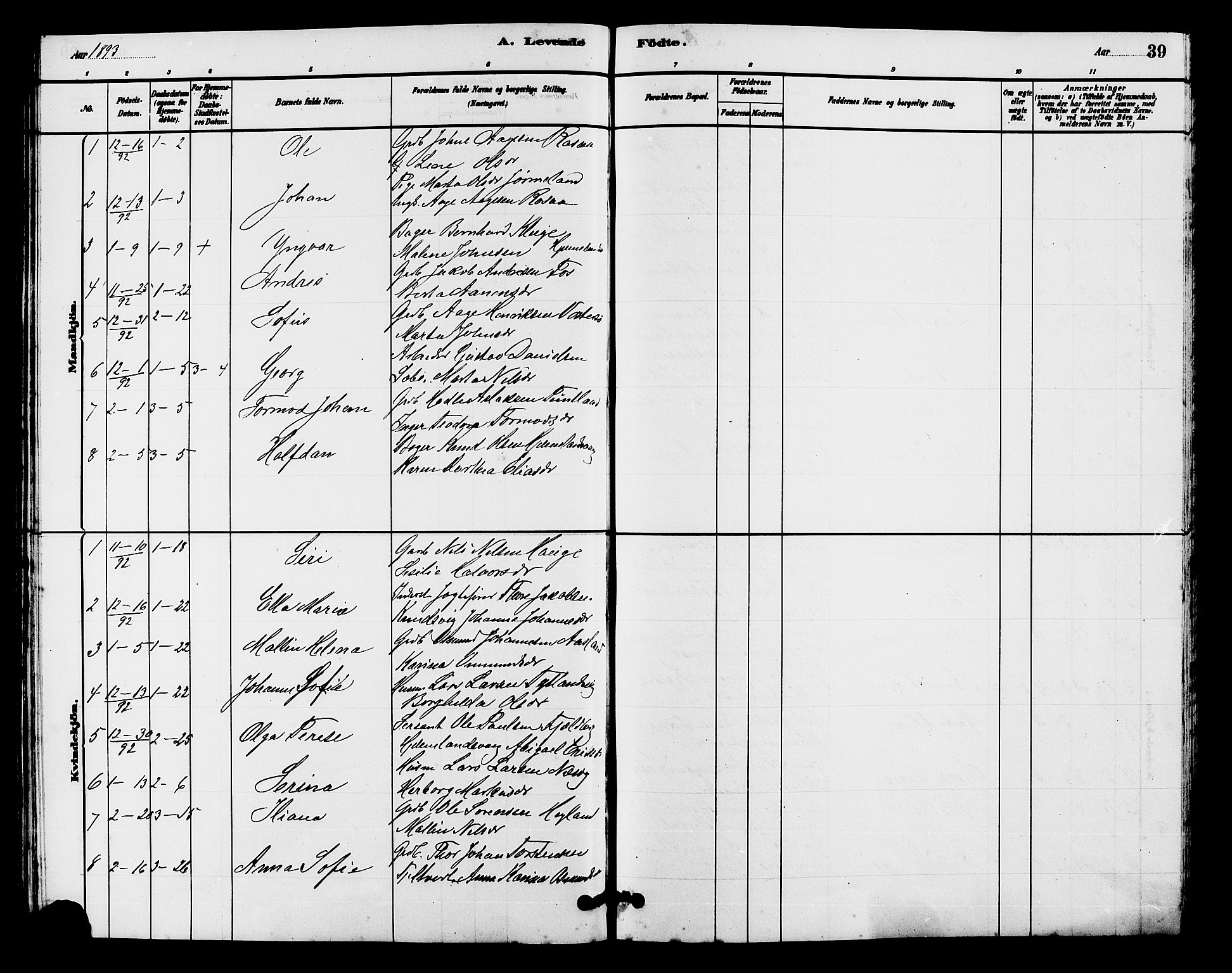 Hjelmeland sokneprestkontor, AV/SAST-A-101843/01/V/L0007: Parish register (copy) no. B 7, 1880-1909, p. 39