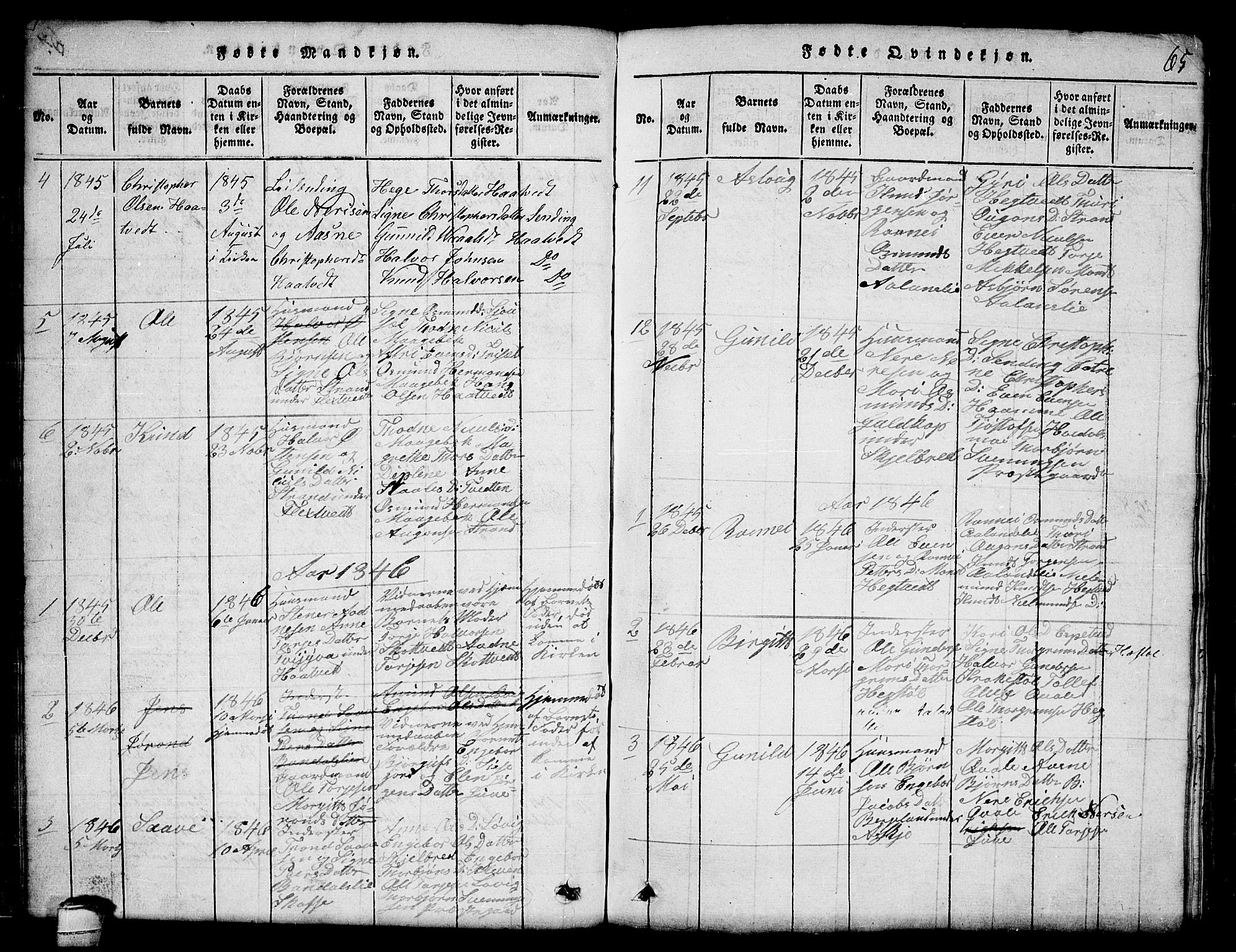 Lårdal kirkebøker, SAKO/A-284/G/Ga/L0001: Parish register (copy) no. I 1, 1815-1861, p. 65