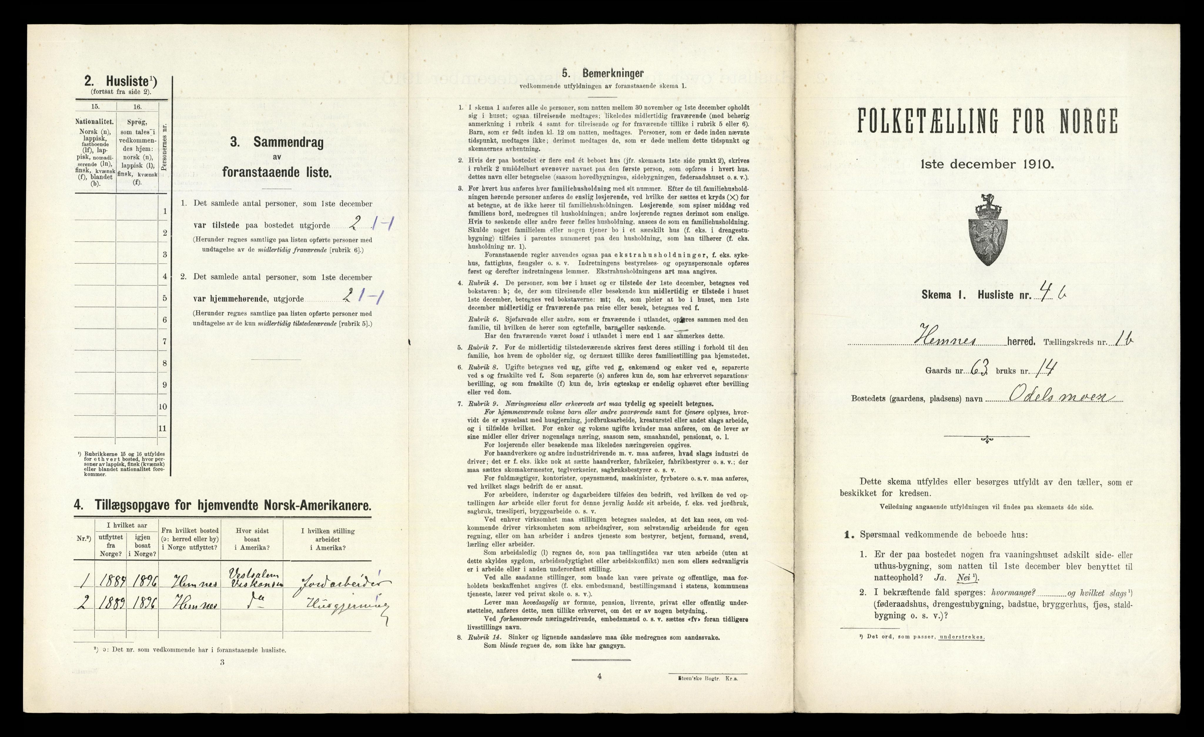RA, 1910 census for Hemnes, 1910, p. 446