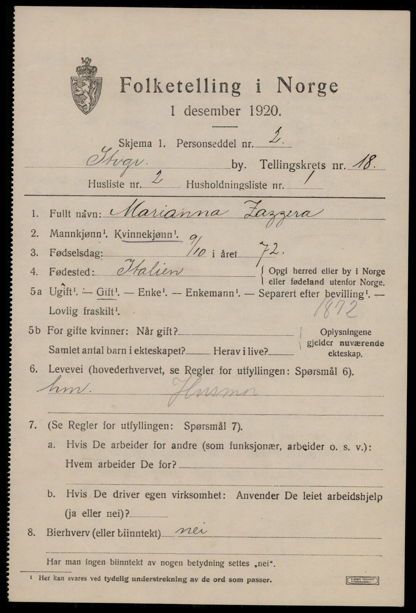 SAST, 1920 census for Stavanger, 1920, p. 66662