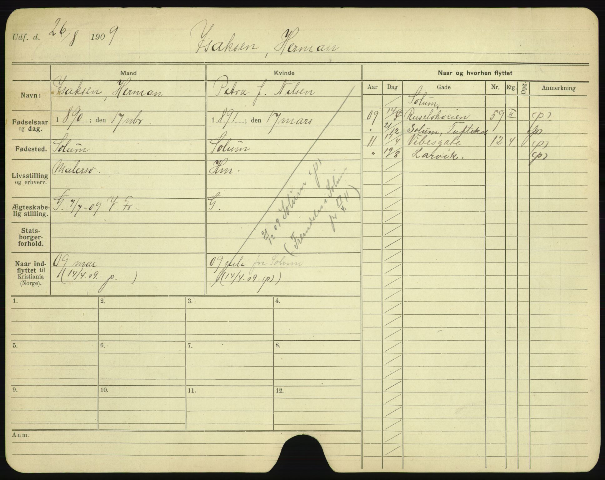 Oslo folkeregister, Registerkort, AV/SAO-A-11715/F/Fa/Fac/L0005: Menn, 1906-1914, p. 26a