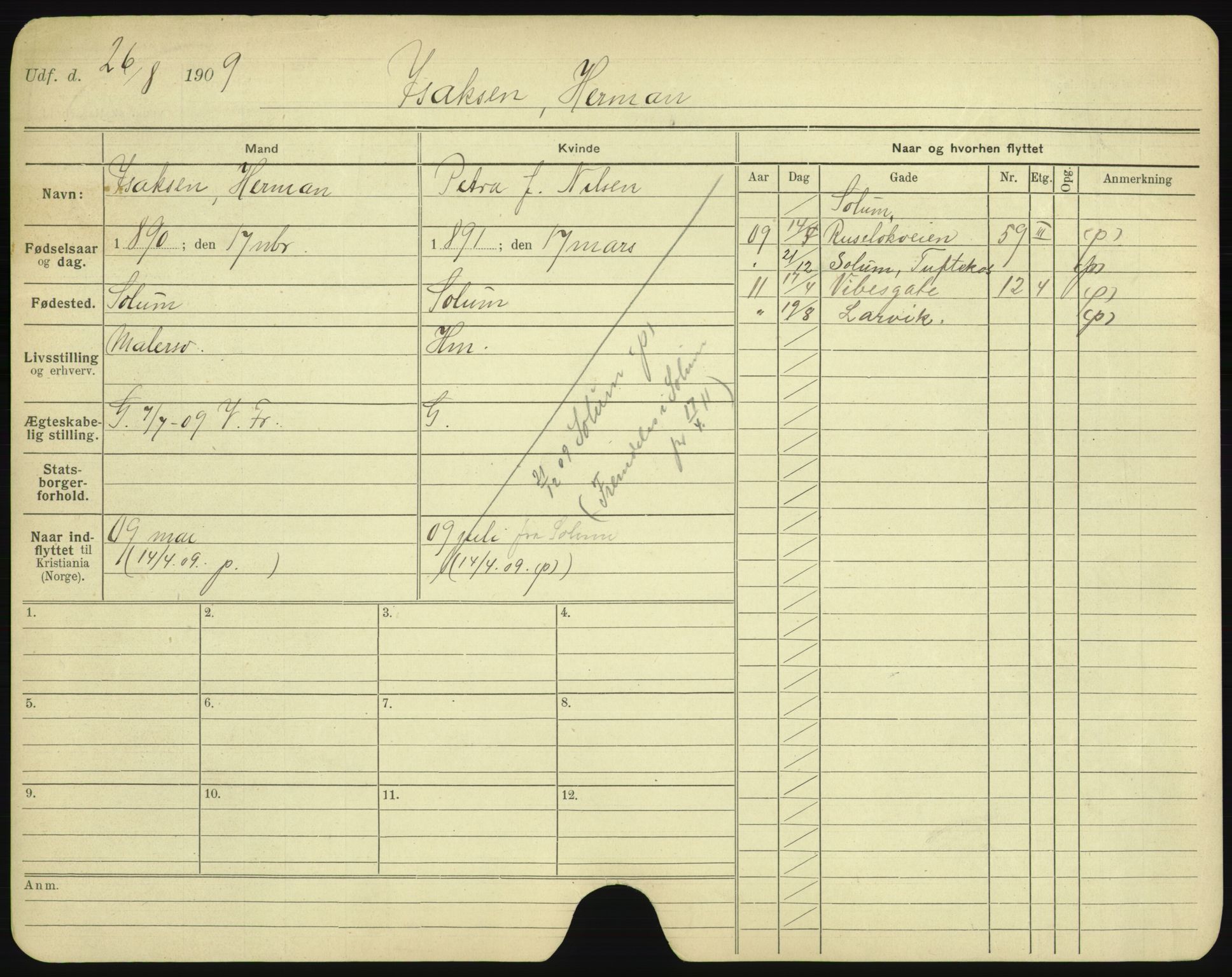 Oslo folkeregister, Registerkort, SAO/A-11715/F/Fa/Fac/L0005: Menn, 1906-1914, p. 26a