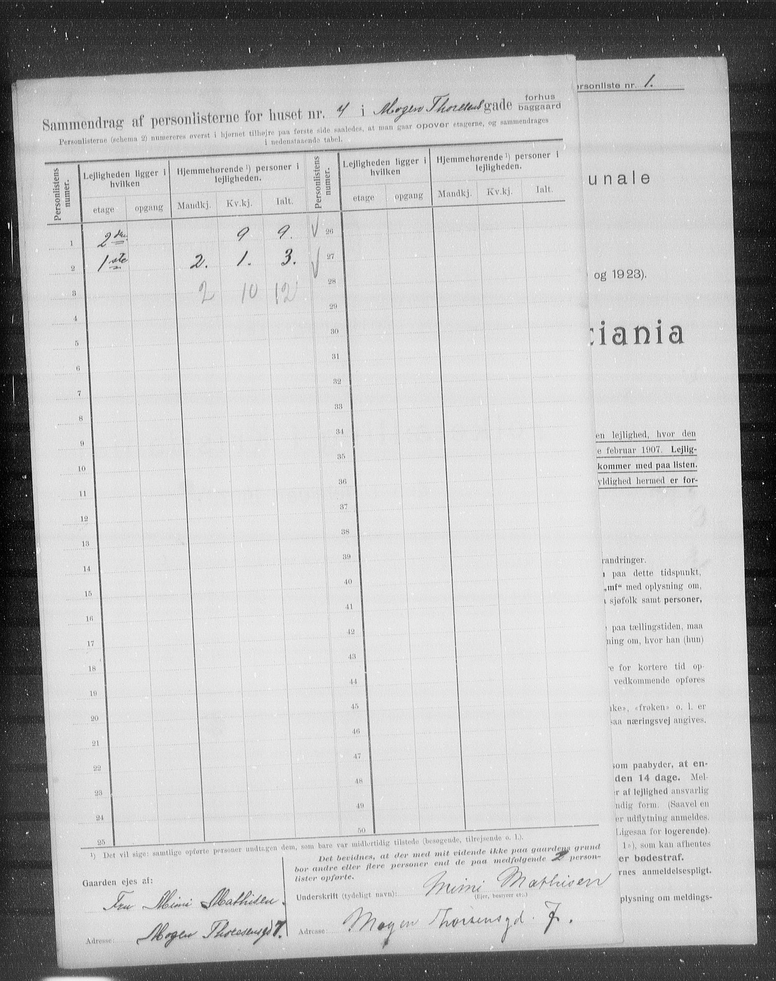 OBA, Municipal Census 1907 for Kristiania, 1907, p. 33498