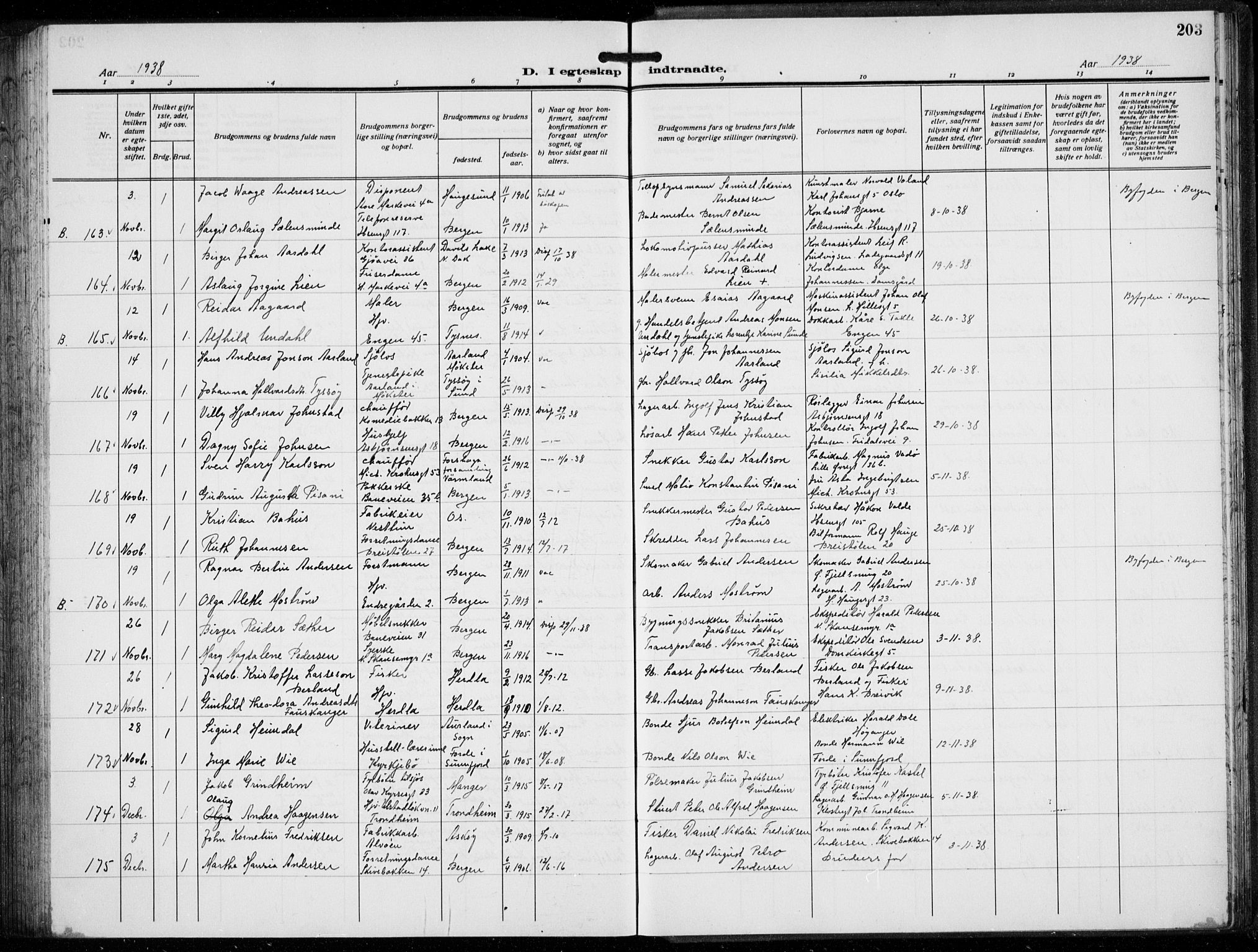 Domkirken sokneprestembete, AV/SAB-A-74801/H/Hab/L0034: Parish register (copy) no. D 6, 1924-1941, p. 203