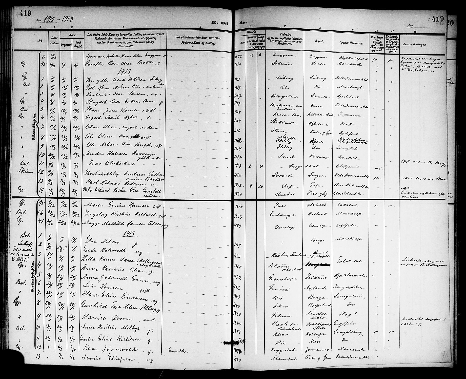 Gjerpen kirkebøker, SAKO/A-265/G/Ga/L0003: Parish register (copy) no. I 3, 1901-1919, p. 419