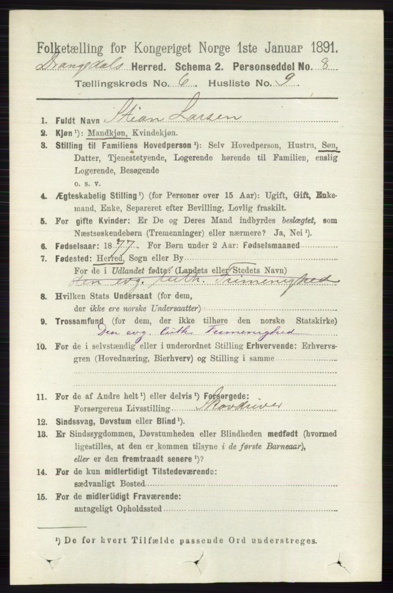 RA, 1891 census for 0817 Drangedal, 1891, p. 2058