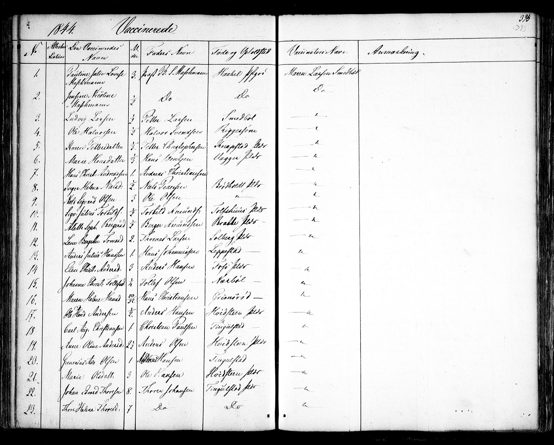 Hobøl prestekontor Kirkebøker, SAO/A-2002/F/Fa/L0003: Parish register (official) no. I 3, 1842-1864, p. 393