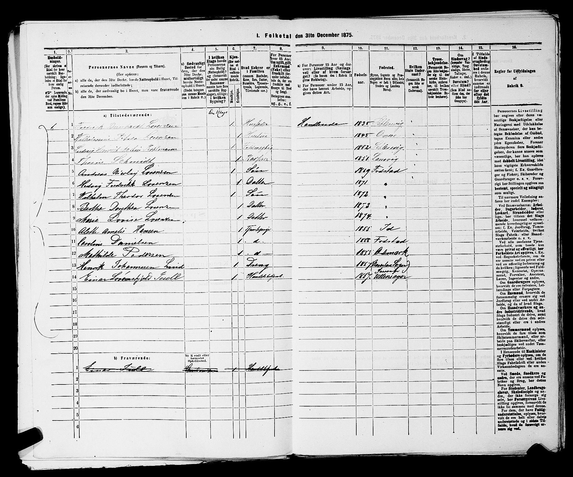 RA, 1875 census for 0103B Fredrikstad/Fredrikstad, 1875, p. 949