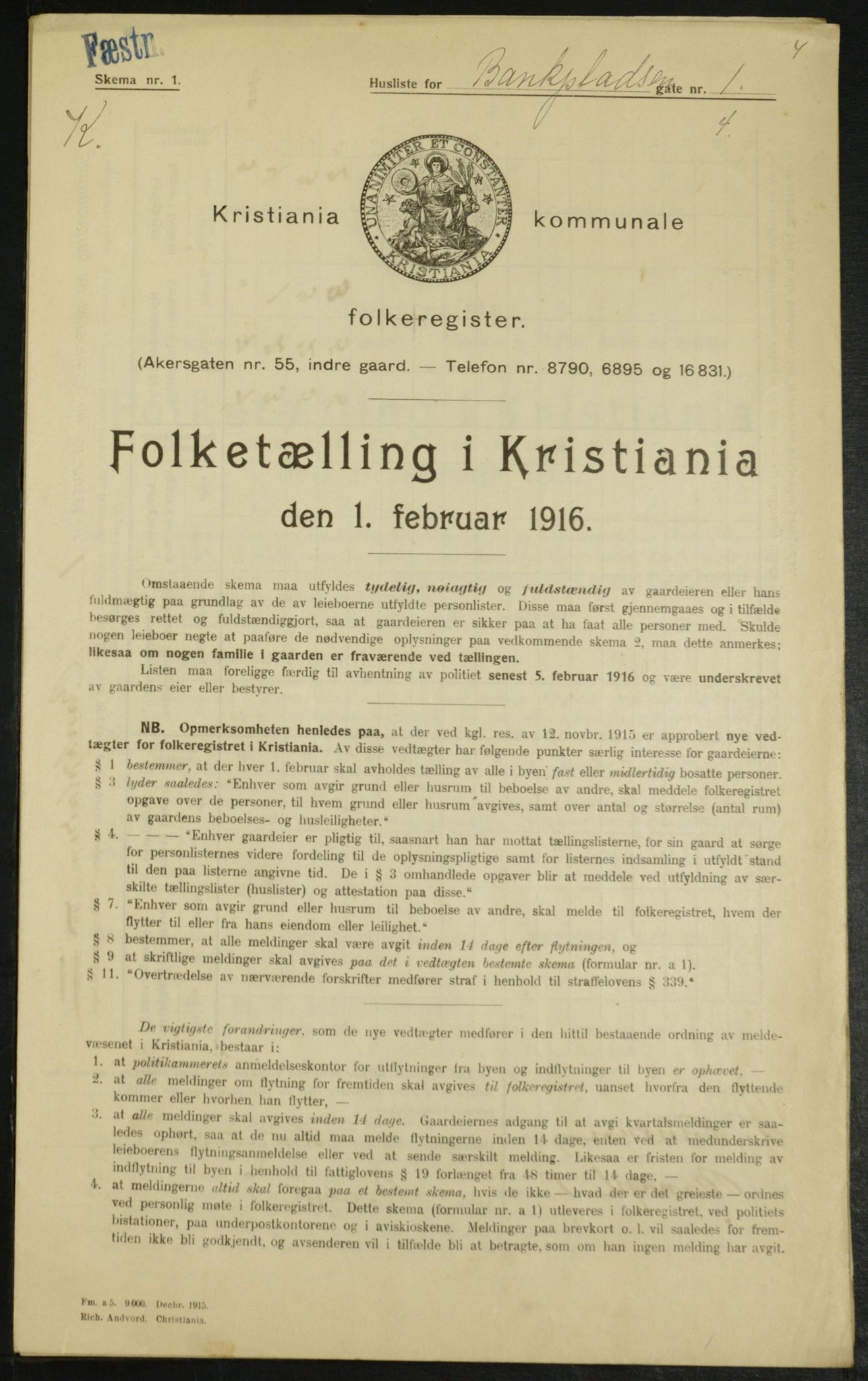 OBA, Municipal Census 1916 for Kristiania, 1916, p. 3406