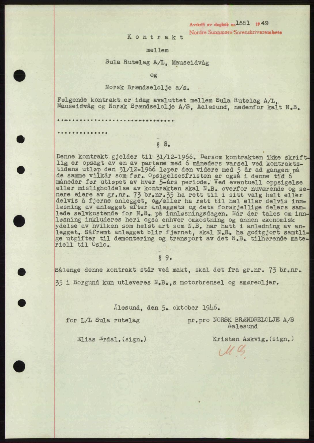 Nordre Sunnmøre sorenskriveri, AV/SAT-A-0006/1/2/2C/2Ca: Mortgage book no. A31, 1949-1949, Diary no: : 1551/1949