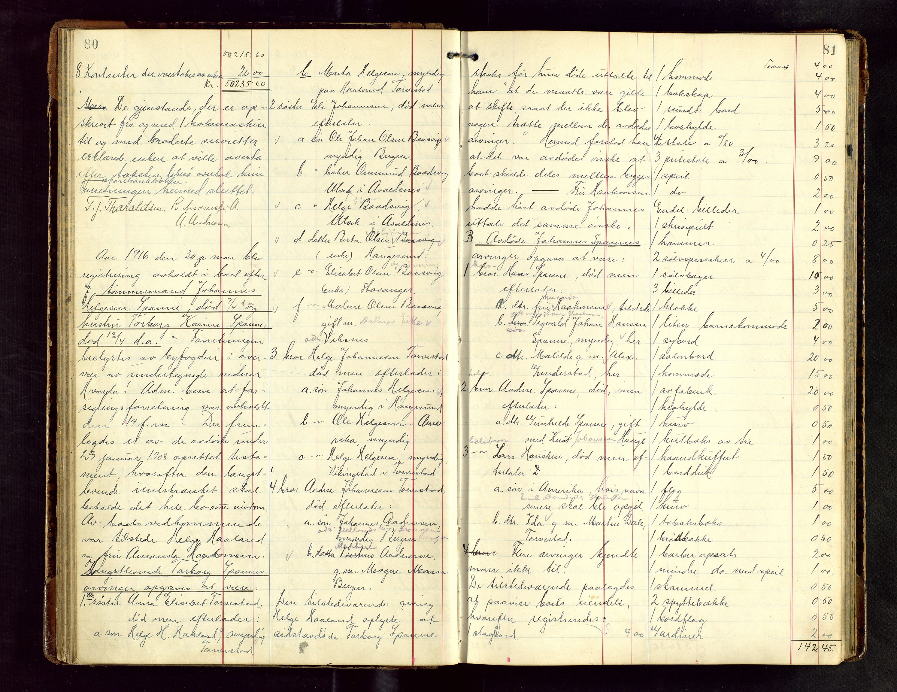 Haugesund tingrett, AV/SAST-A-101415/01/IV/IVB/L0004: Skifteregistreringsprotokoll, med register, 1914-1923, p. 80-81