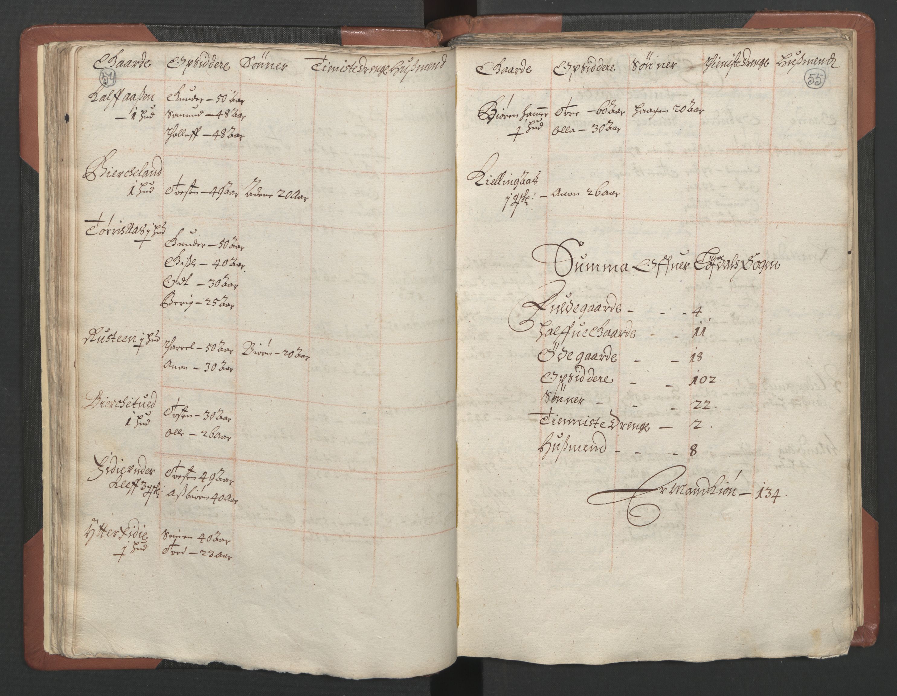 RA, Bailiff's Census 1664-1666, no. 9: Mandal len, 1664-1666, p. 54-55