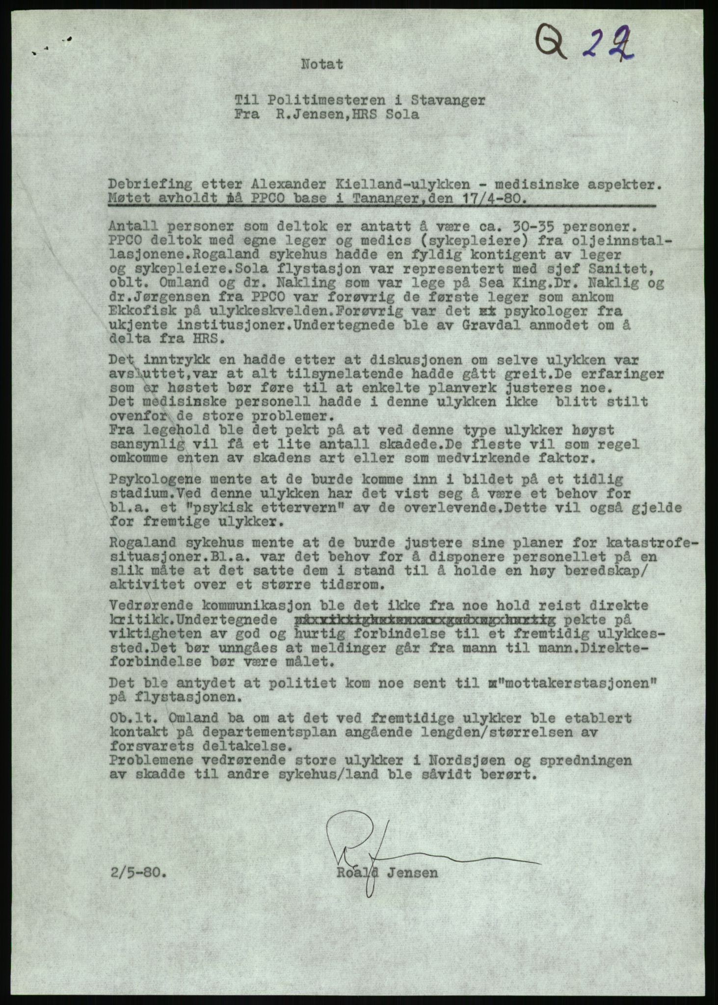 Justisdepartementet, Granskningskommisjonen ved Alexander Kielland-ulykken 27.3.1980, AV/RA-S-1165/D/L0017: P Hjelpefartøy (Doku.liste + P1-P6 av 6)/Q Hovedredningssentralen (Q0-Q27 av 27), 1980-1981, p. 582