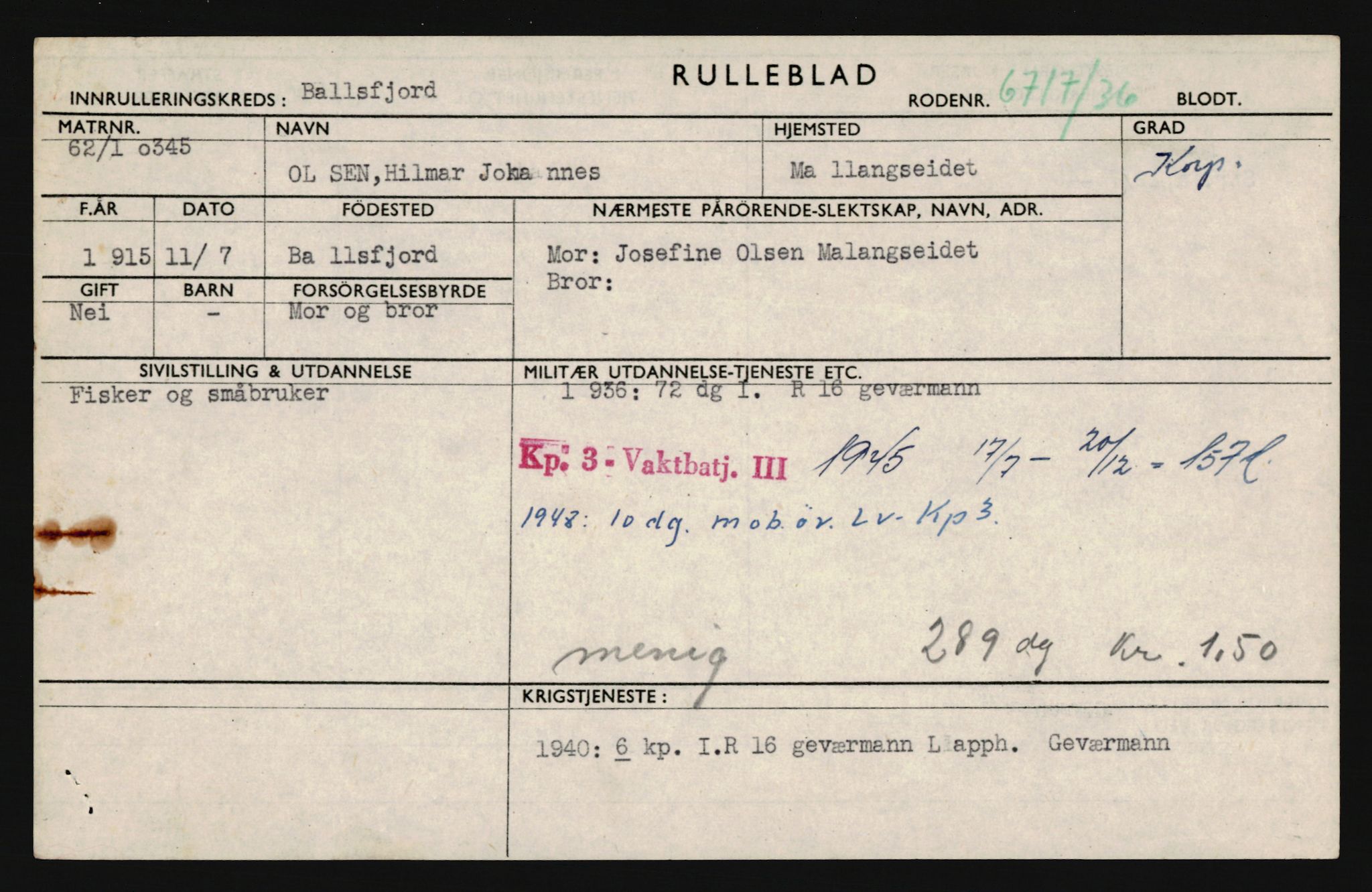 Forsvaret, Troms infanteriregiment nr. 16, AV/RA-RAFA-3146/P/Pa/L0020: Rulleblad for regimentets menige mannskaper, årsklasse 1936, 1936, p. 1021