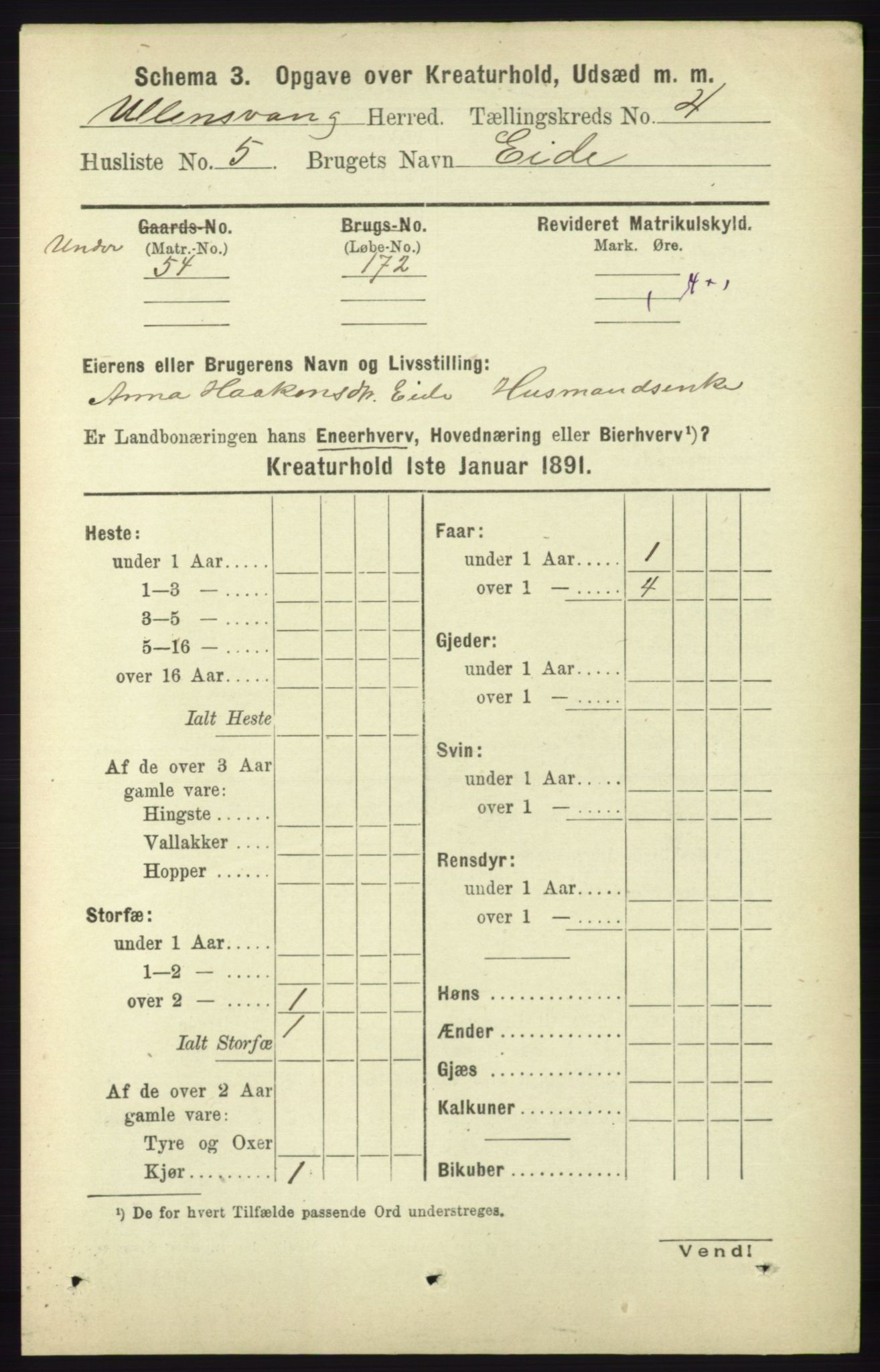 RA, 1891 census for 1230 Ullensvang, 1891, p. 6914