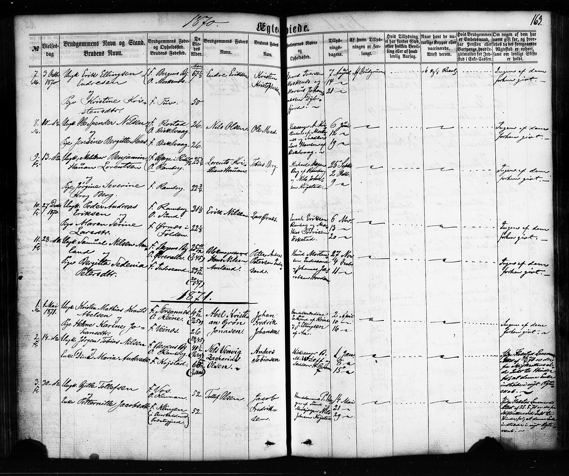 Ministerialprotokoller, klokkerbøker og fødselsregistre - Nordland, SAT/A-1459/885/L1203: Parish register (official) no. 885A04, 1859-1877, p. 163