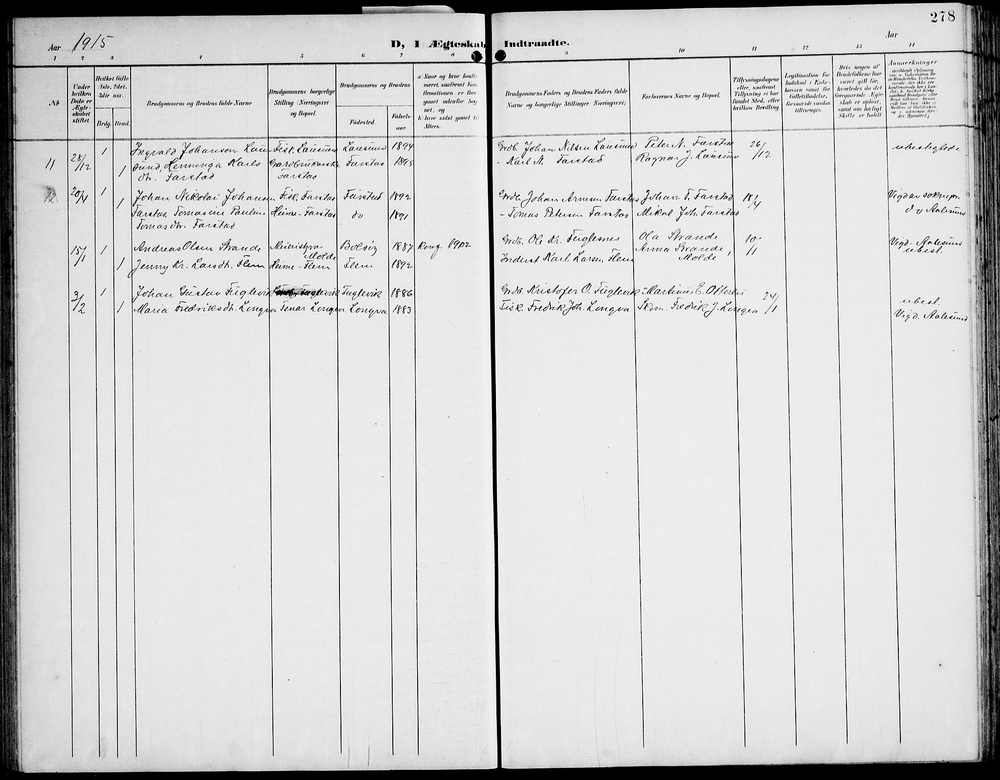 Ministerialprotokoller, klokkerbøker og fødselsregistre - Møre og Romsdal, AV/SAT-A-1454/536/L0511: Parish register (copy) no. 536C06, 1899-1944, p. 278