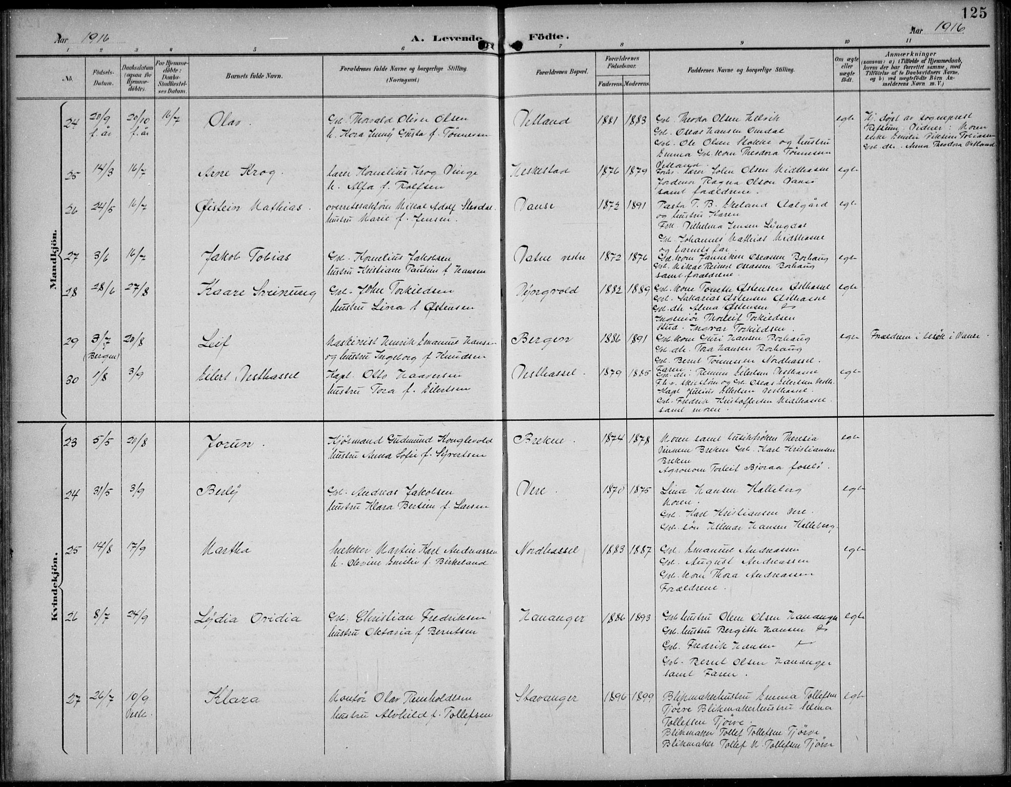 Lista sokneprestkontor, AV/SAK-1111-0027/F/Fb/L0005: Parish register (copy) no. B 5, 1892-1923, p. 125