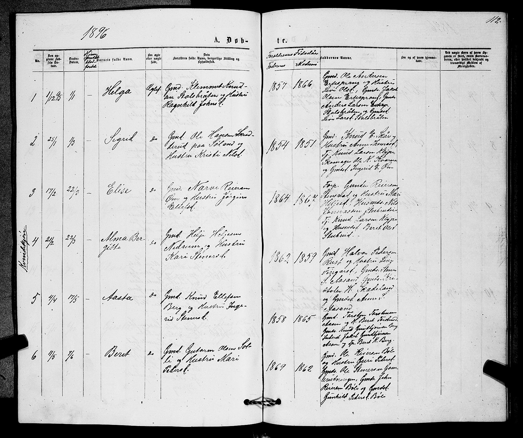 Sigdal kirkebøker, AV/SAKO-A-245/G/Gb/L0002: Parish register (copy) no. II 2, 1875-1900, p. 112