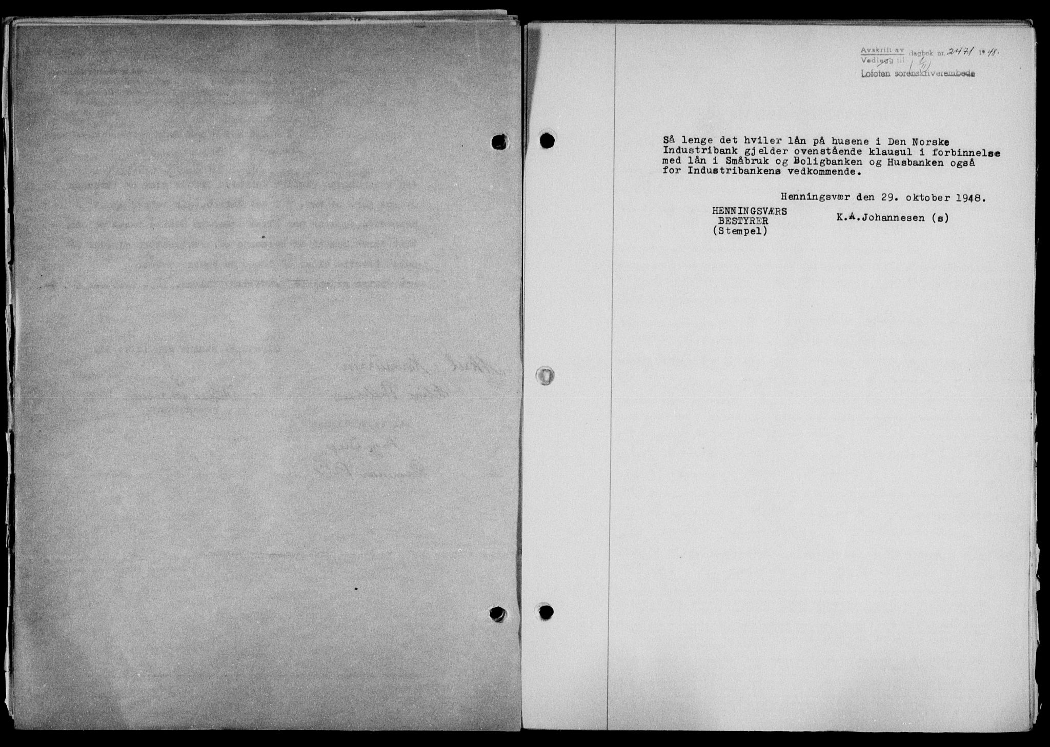 Lofoten sorenskriveri, SAT/A-0017/1/2/2C/L0019a: Mortgage book no. 19a, 1948-1948, Diary no: : 2471/1948
