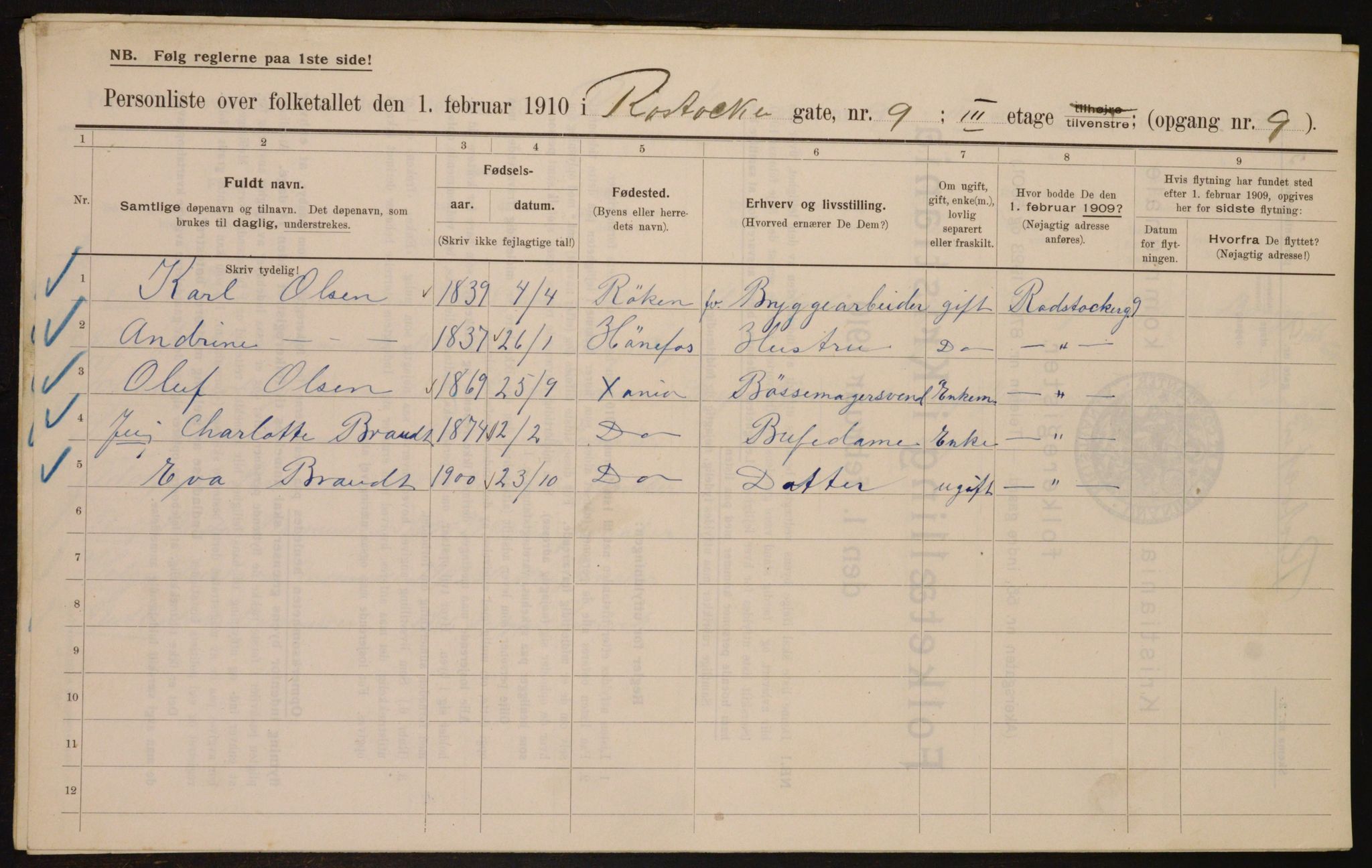 OBA, Municipal Census 1910 for Kristiania, 1910, p. 80883