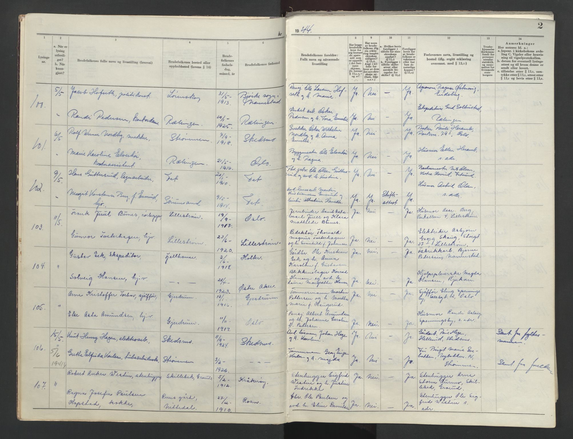 Nedre Romerike sorenskriveri, AV/SAO-A-10469/L/Lc/L0002: Lysingsbok, 1944-1953, p. 2