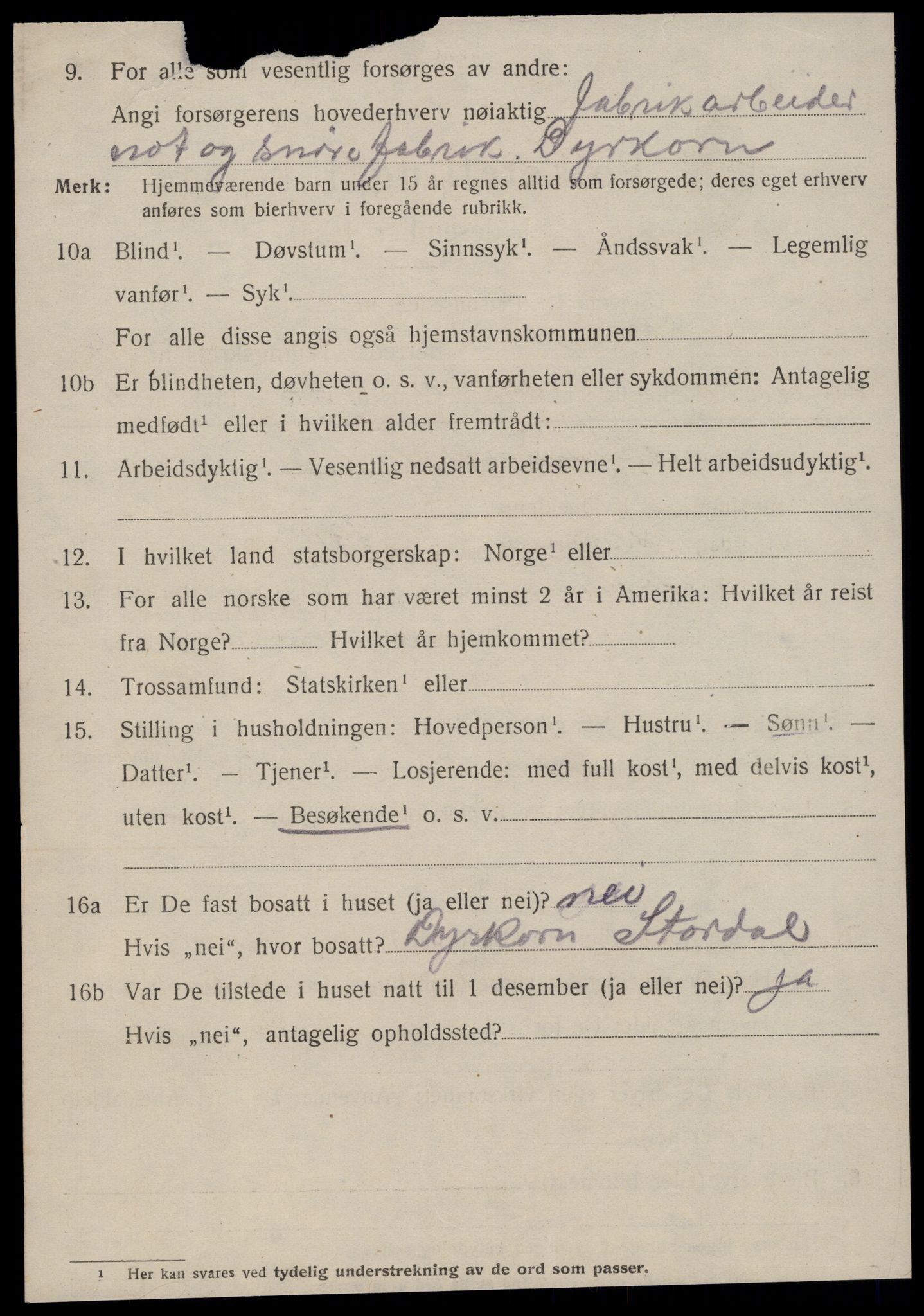 SAT, 1920 census for Stranda, 1920, p. 3208