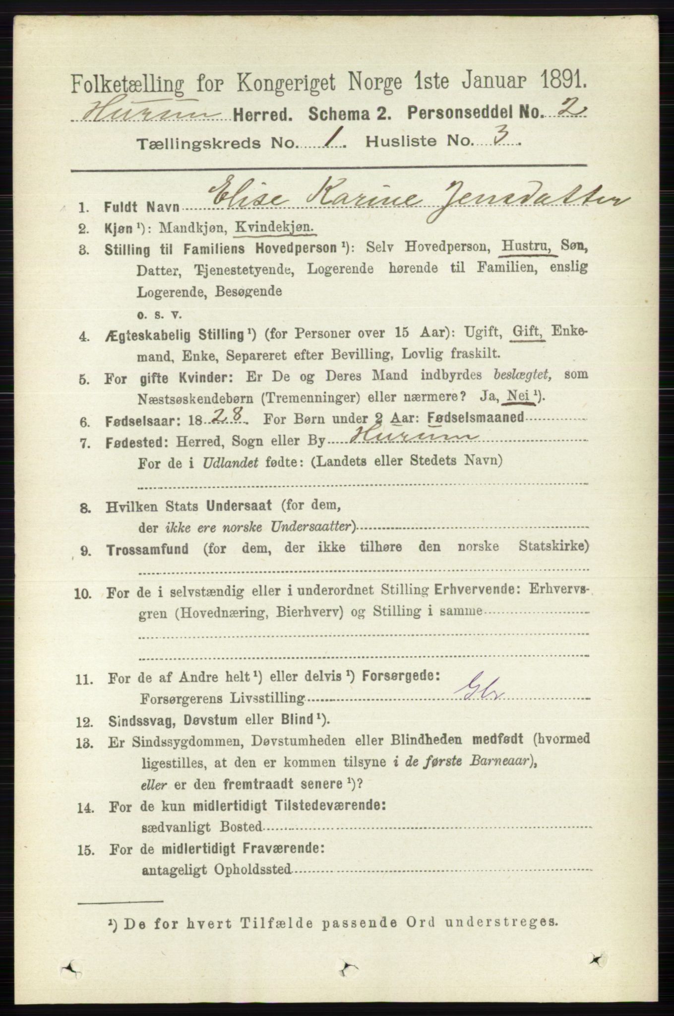 RA, 1891 census for 0628 Hurum, 1891, p. 96