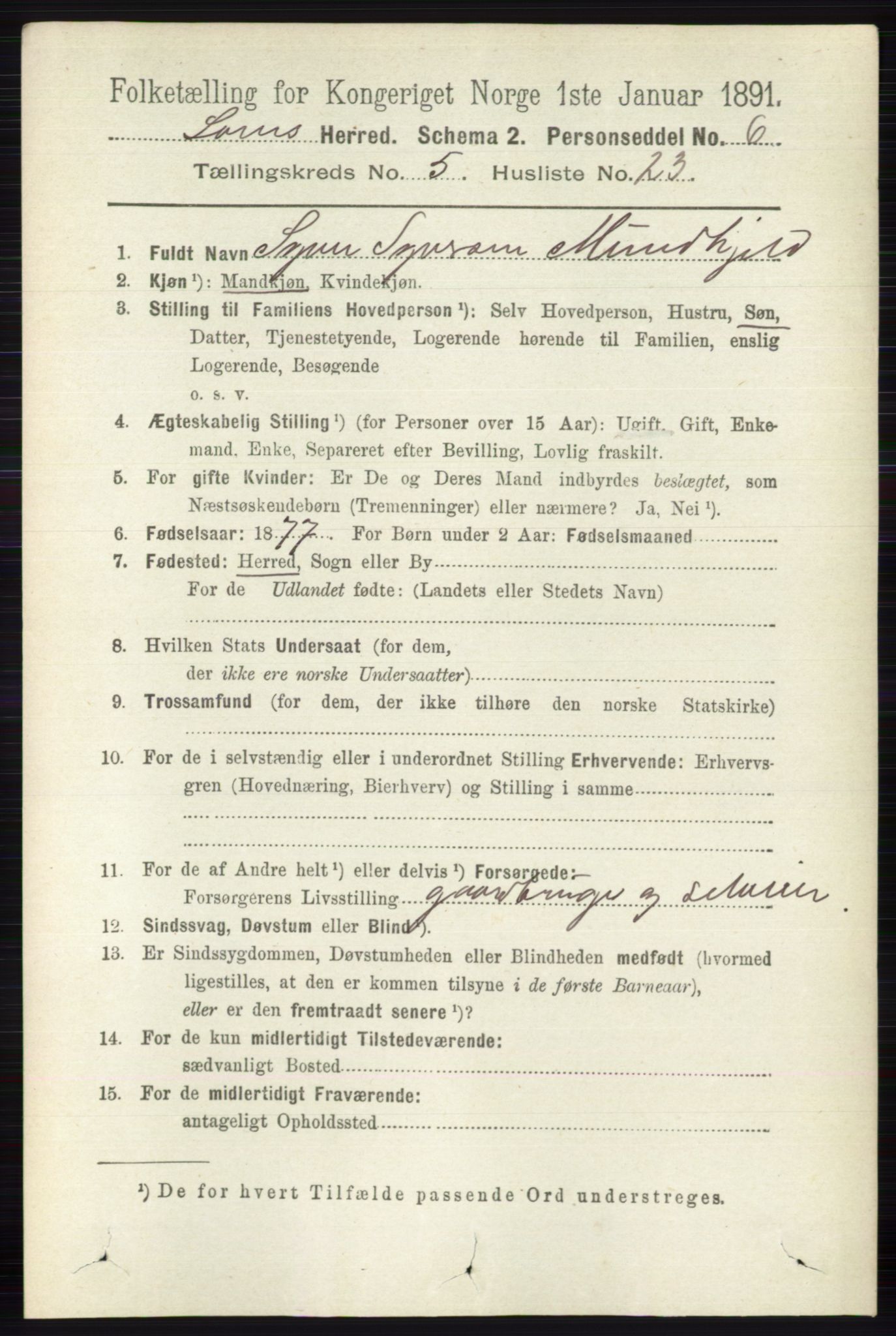 RA, 1891 census for 0514 Lom, 1891, p. 1977