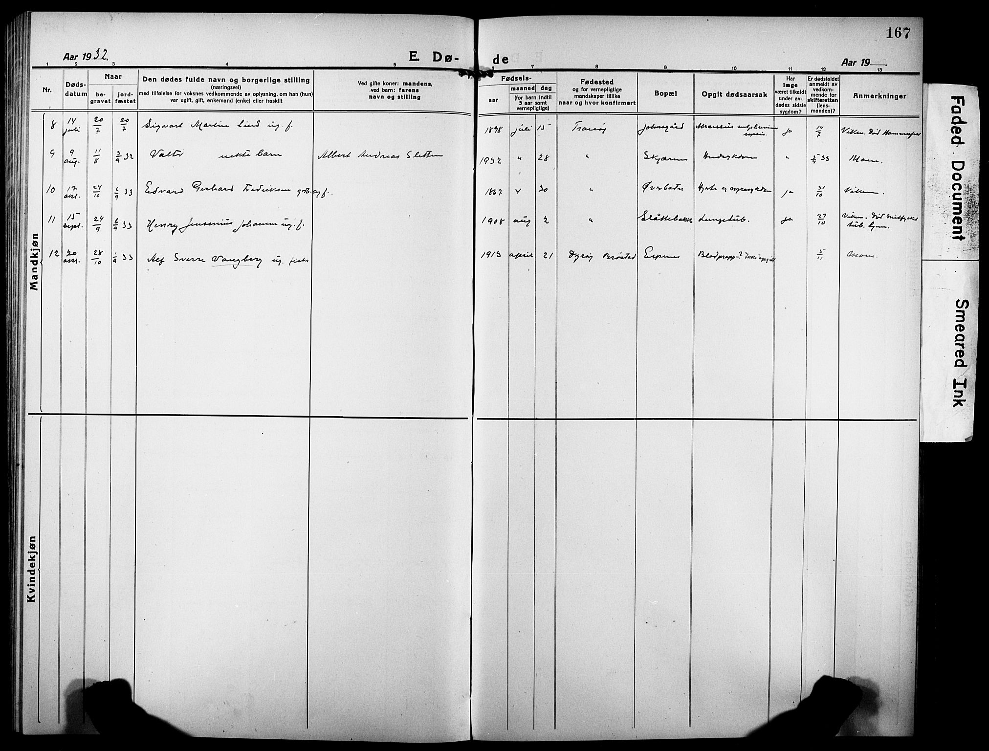 Tranøy sokneprestkontor, SATØ/S-1313/I/Ia/Iab/L0006klokker: Parish register (copy) no. 6, 1919-1932, p. 167