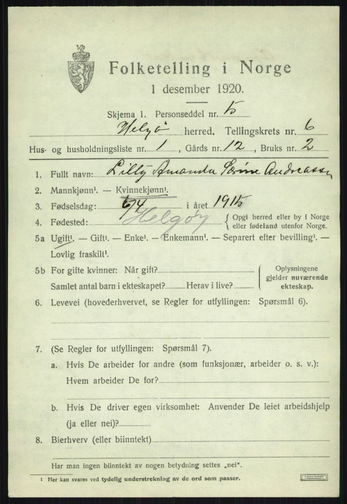 SATØ, 1920 census for Helgøy, 1920, p. 2262