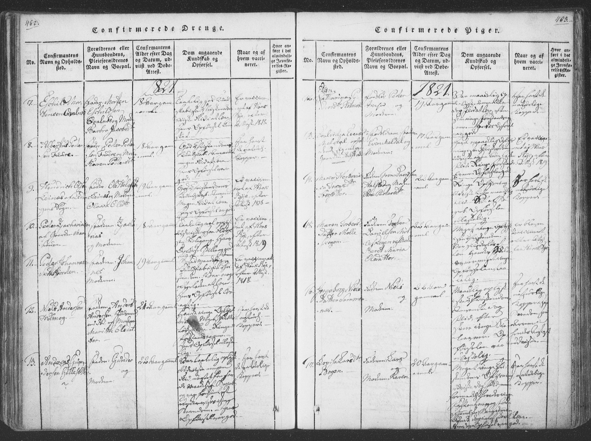 Ministerialprotokoller, klokkerbøker og fødselsregistre - Nordland, SAT/A-1459/855/L0798: Parish register (official) no. 855A06, 1821-1835, p. 462-463