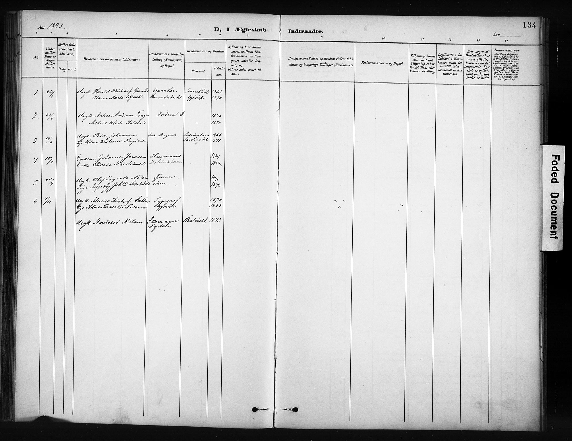 Nordre Land prestekontor, SAH/PREST-124/H/Ha/Hab/L0012: Parish register (copy) no. 12, 1891-1909, p. 134