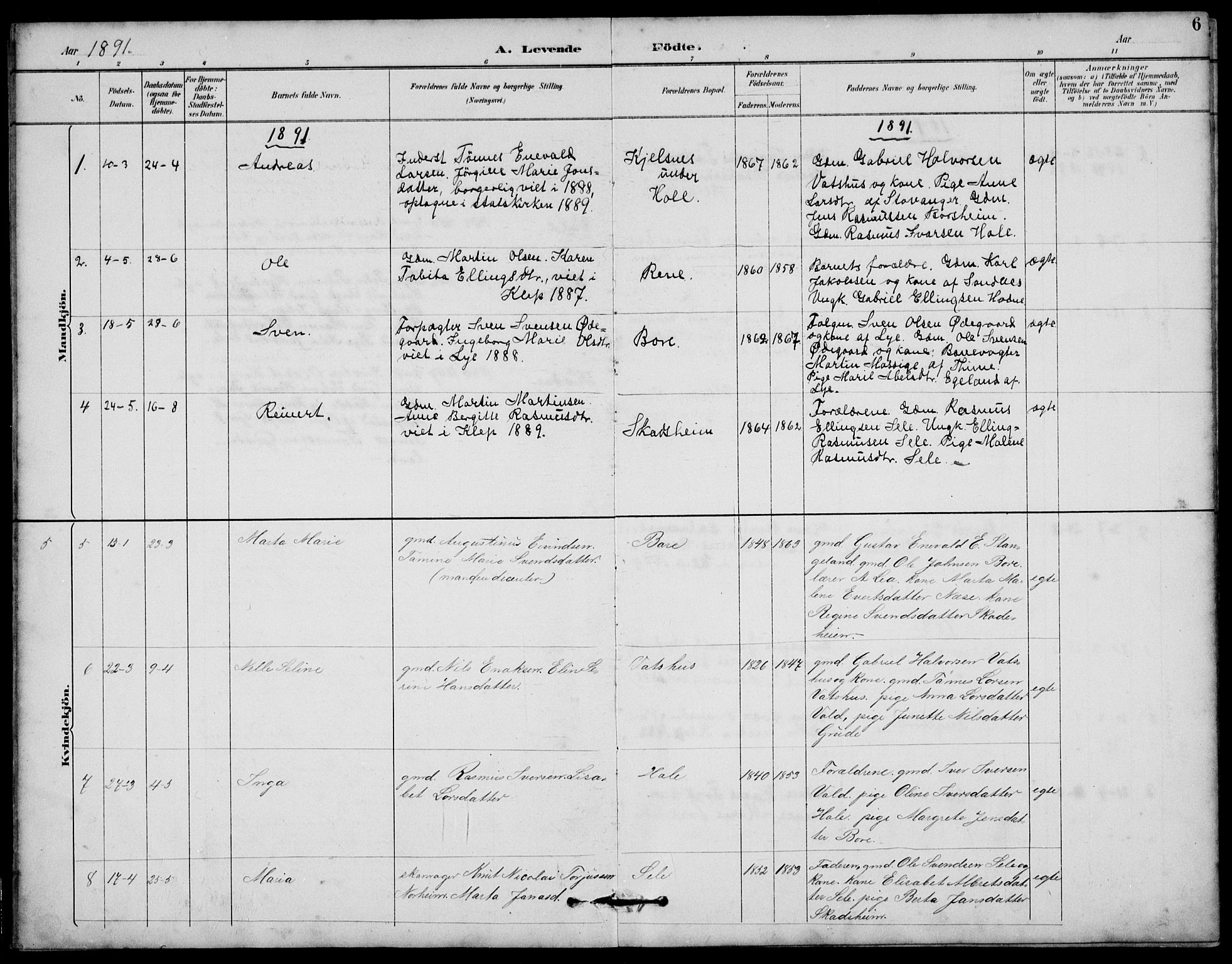 Klepp sokneprestkontor, SAST/A-101803/001/3/30BB/L0006: Parish register (copy) no. B 6, 1889-1936, p. 6