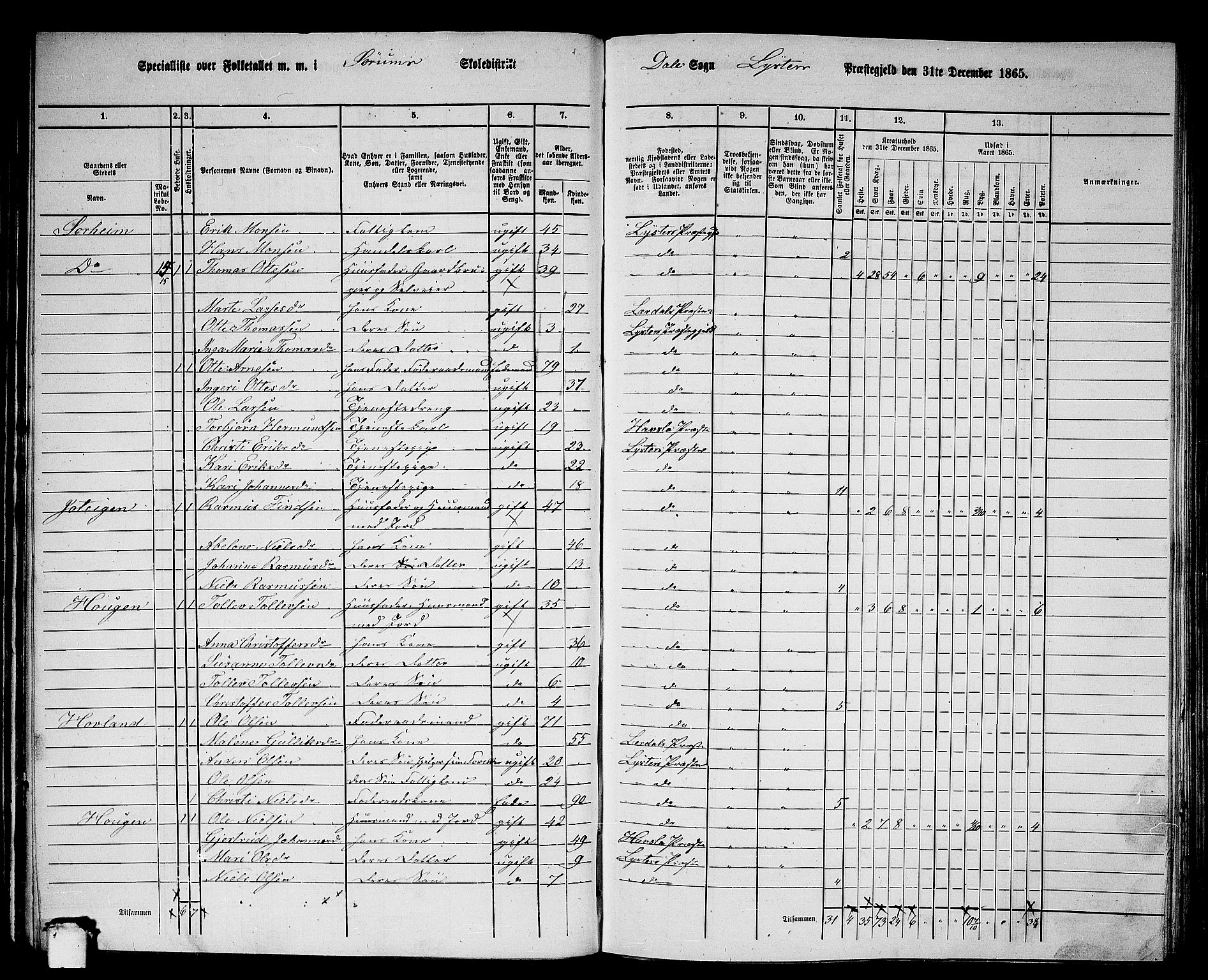 RA, 1865 census for Luster, 1865, p. 58