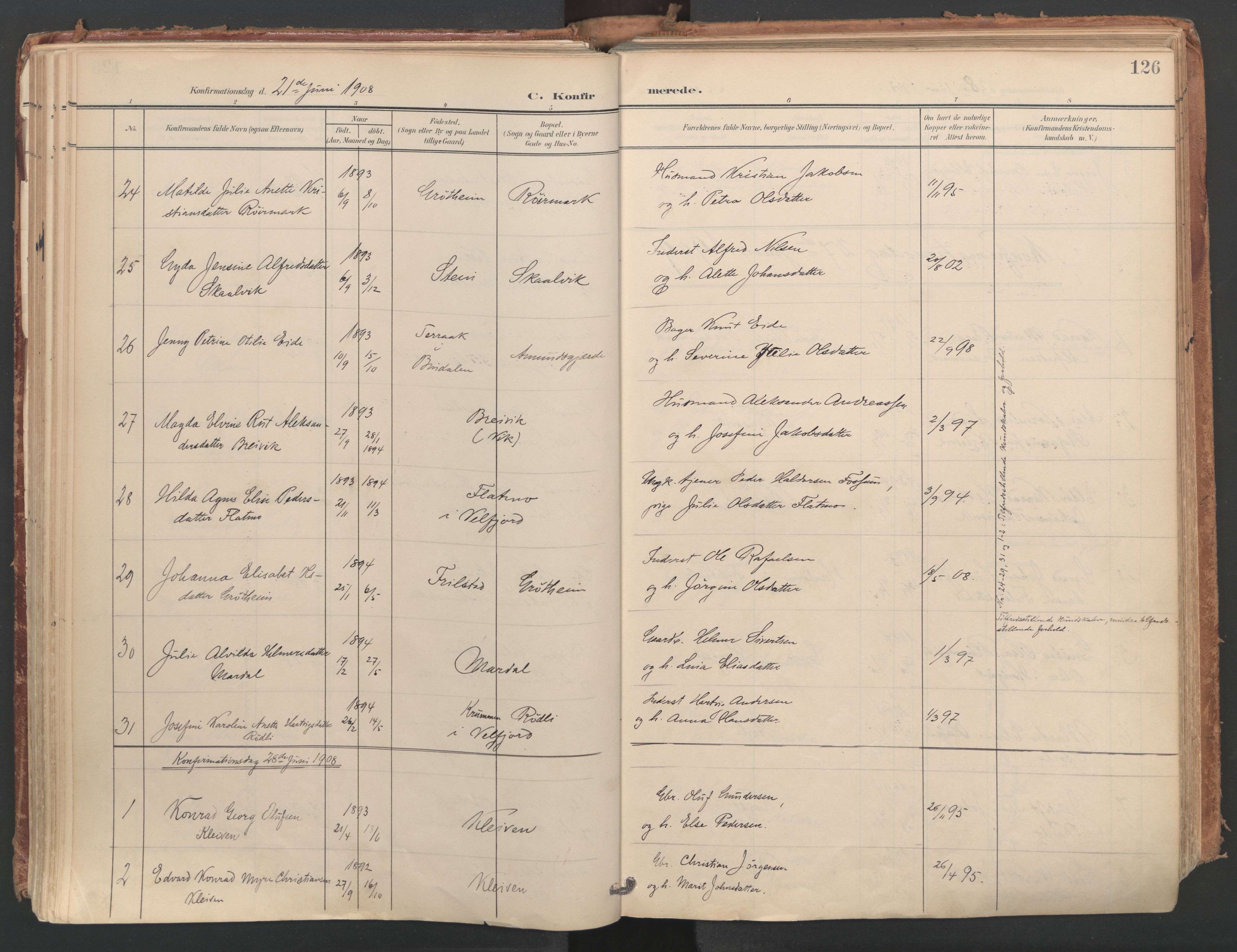 Ministerialprotokoller, klokkerbøker og fødselsregistre - Nordland, AV/SAT-A-1459/812/L0180: Parish register (official) no. 812A09, 1901-1915, p. 126