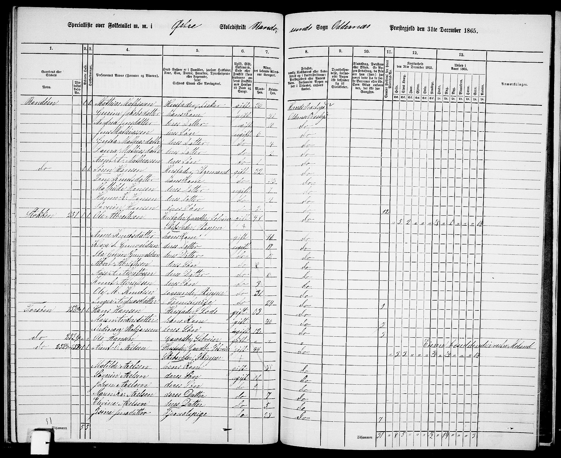 RA, 1865 census for Oddernes, 1865, p. 144