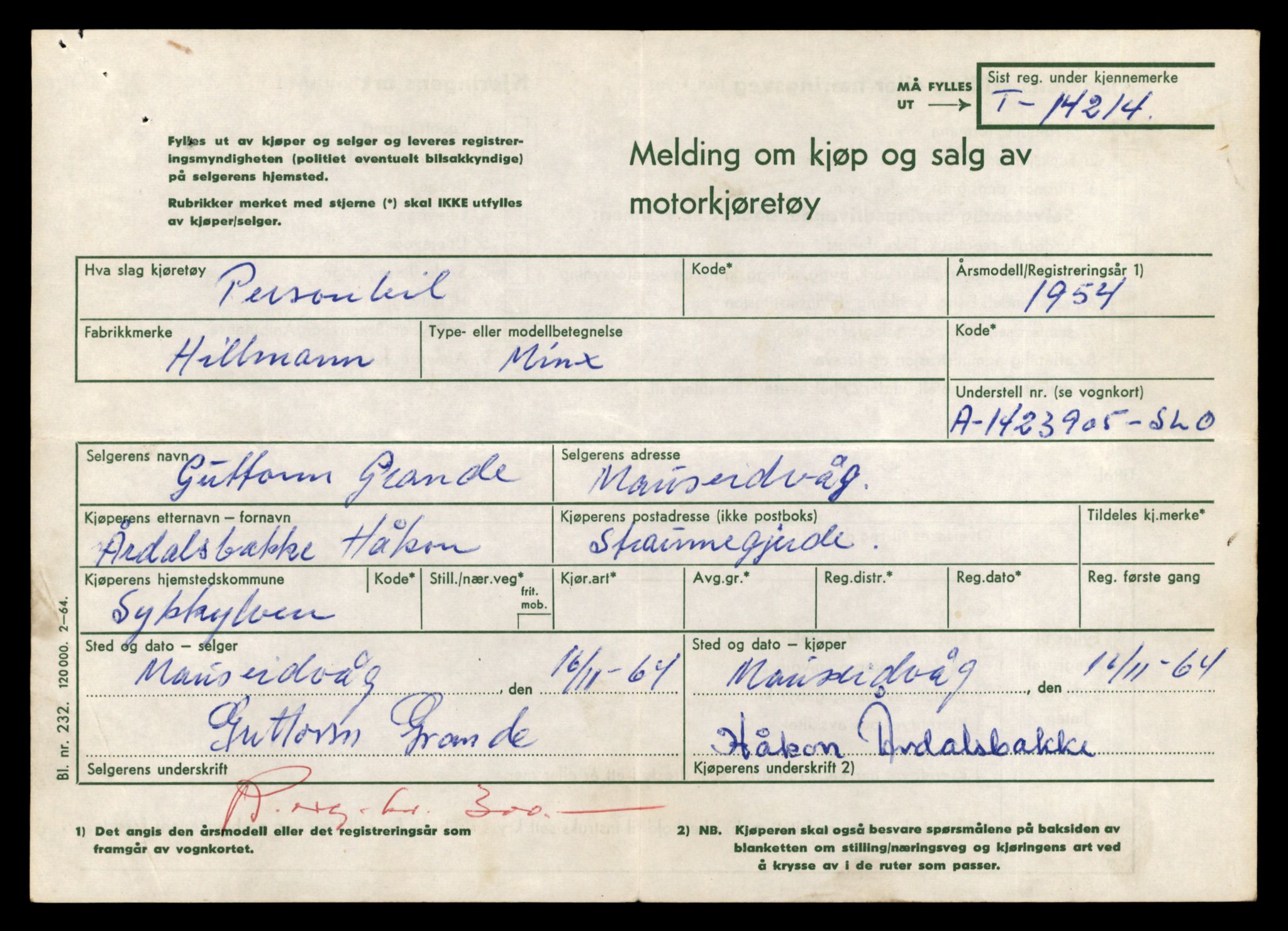 Møre og Romsdal vegkontor - Ålesund trafikkstasjon, AV/SAT-A-4099/F/Fe/L0044: Registreringskort for kjøretøy T 14205 - T 14319, 1927-1998, p. 355