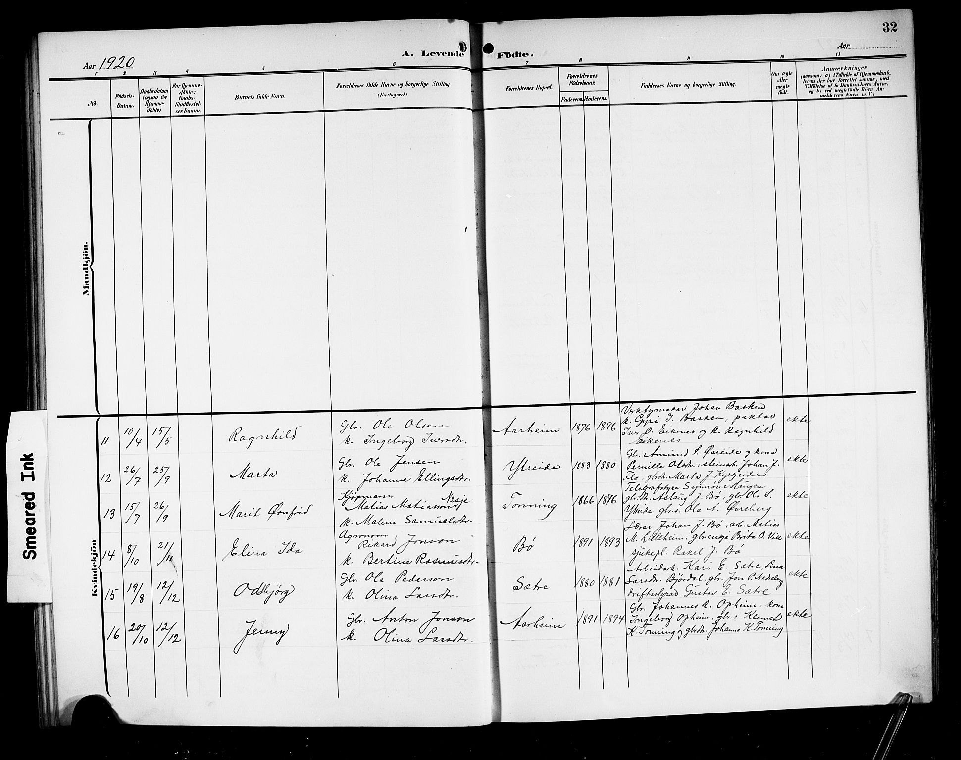 Stryn Sokneprestembete, AV/SAB-A-82501: Parish register (copy) no. A 3, 1906-1924, p. 32