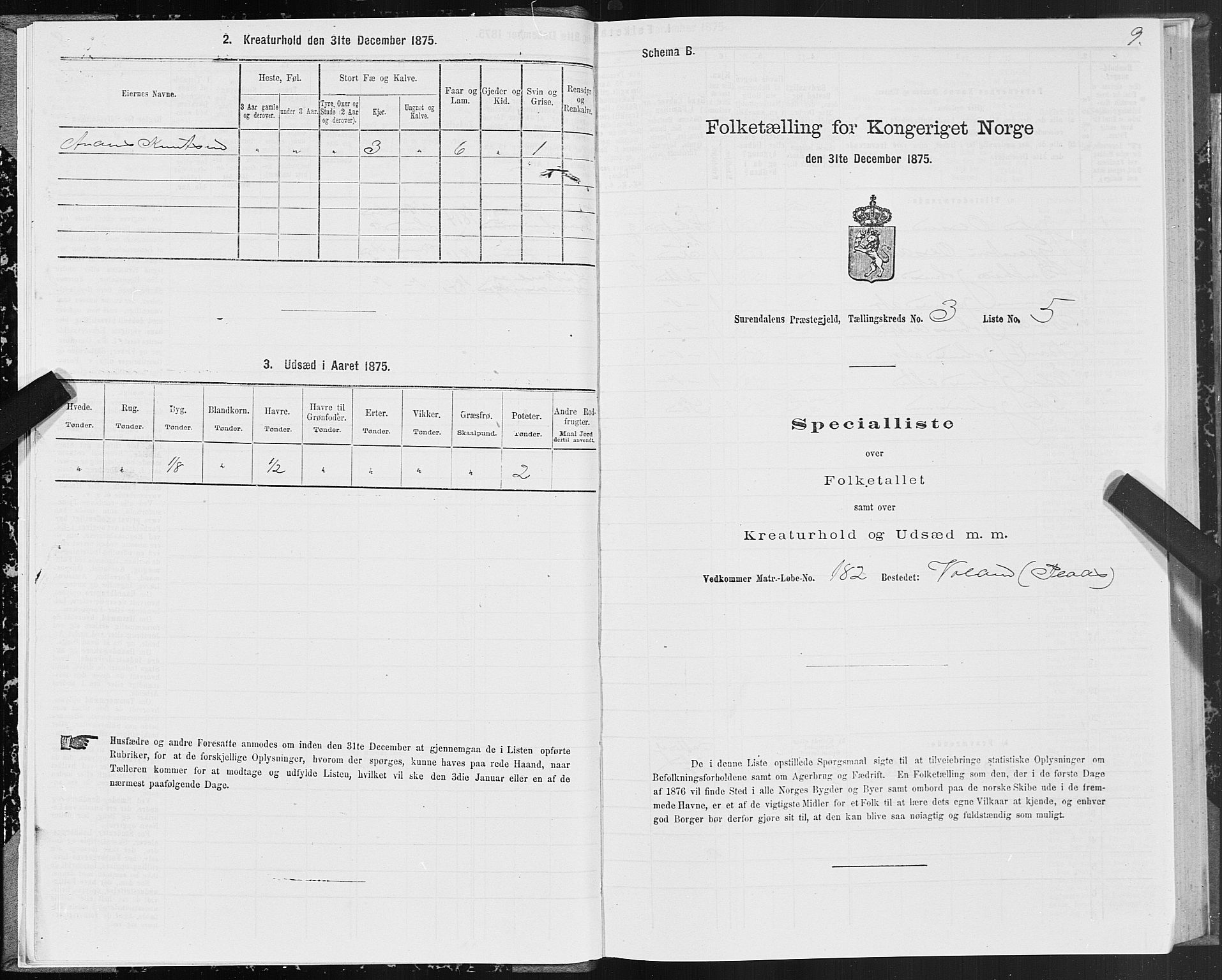 SAT, 1875 census for 1566P Surnadal, 1875, p. 2009