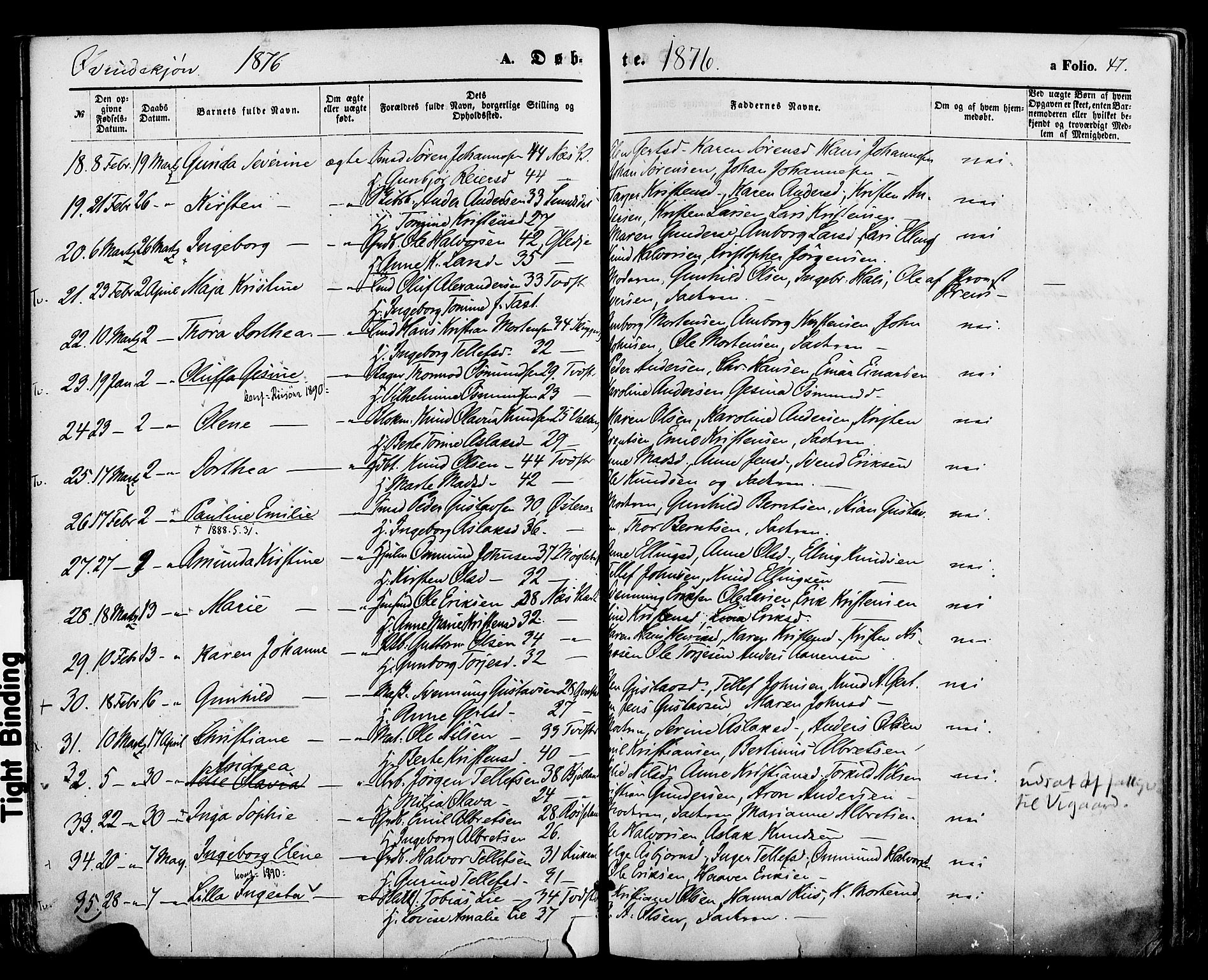 Holt sokneprestkontor, AV/SAK-1111-0021/F/Fa/L0010: Parish register (official) no. A 10, 1872-1885, p. 47