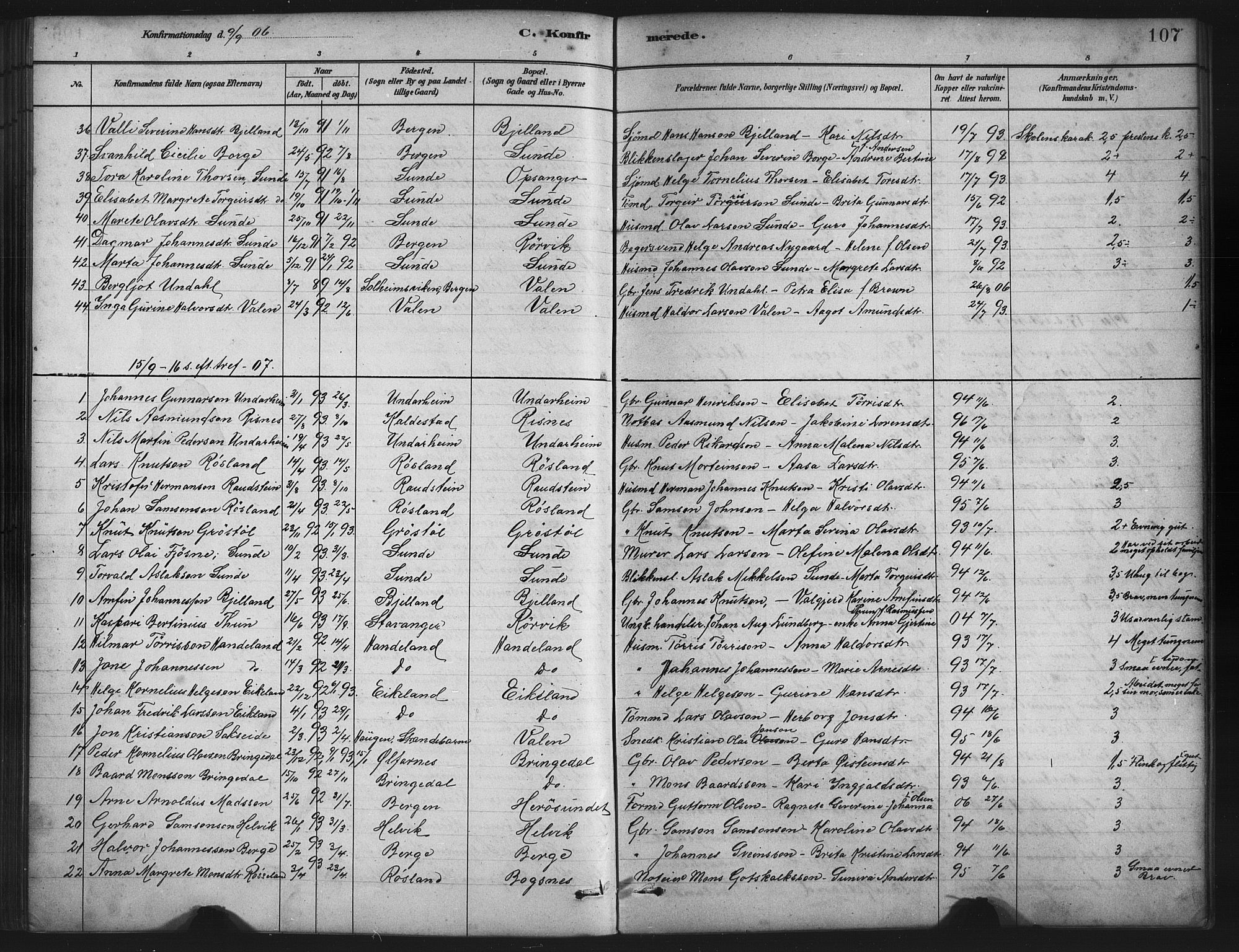 Husnes Sokneprestembete, SAB/A-75901/H/Hab: Parish register (copy) no. A 2, 1881-1917, p. 107