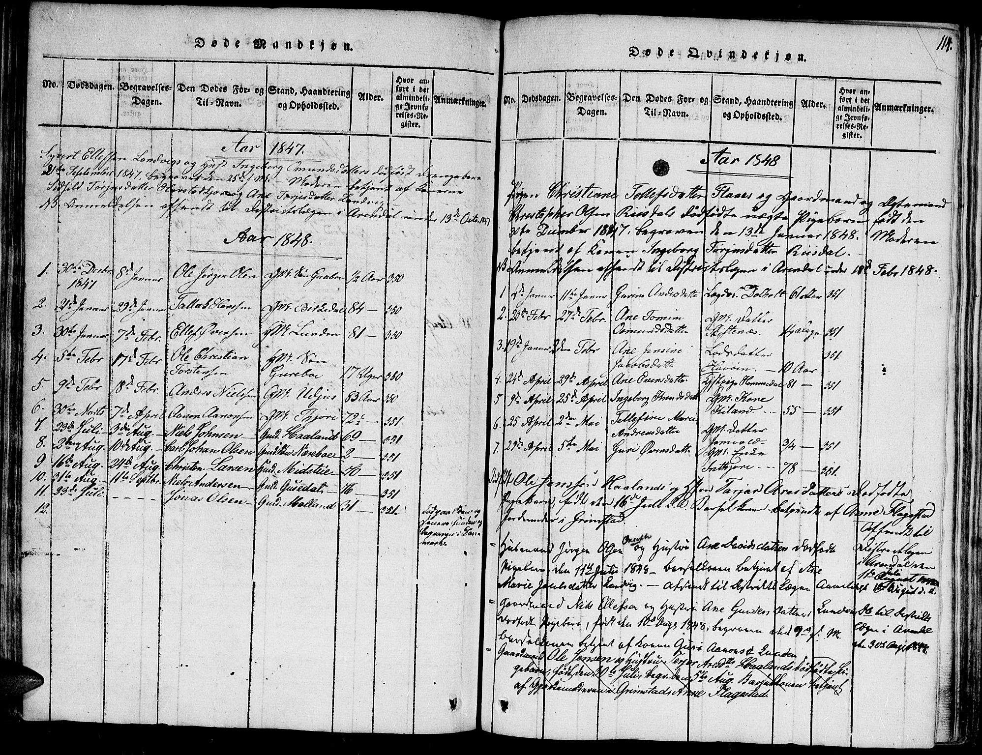 Hommedal sokneprestkontor, SAK/1111-0023/F/Fa/Fab/L0003: Parish register (official) no. A 3, 1815-1848, p. 114