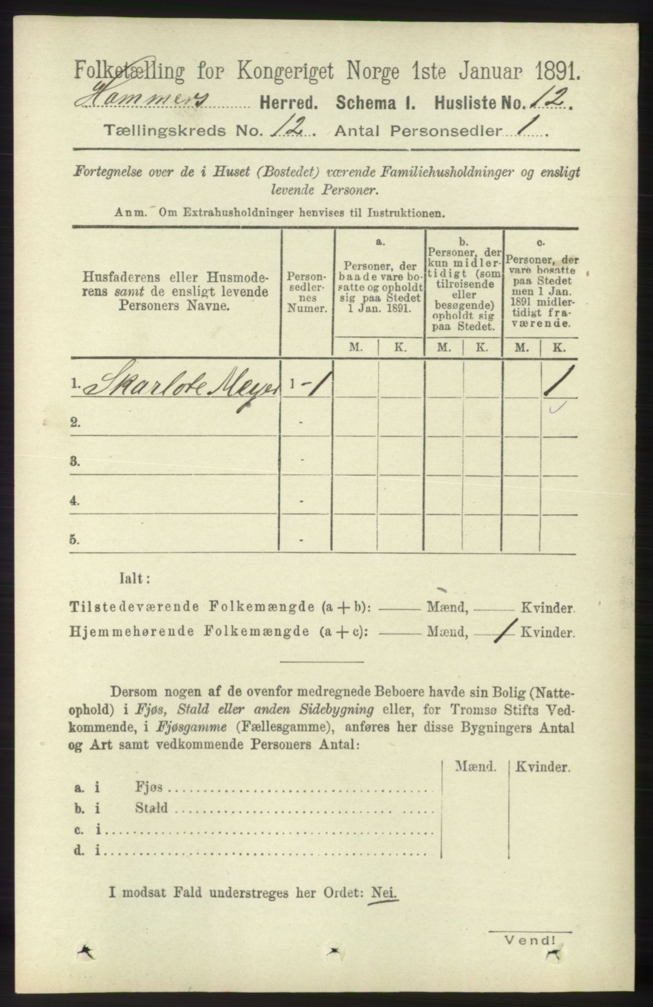 RA, 1891 census for 1254 Hamre, 1891, p. 3420