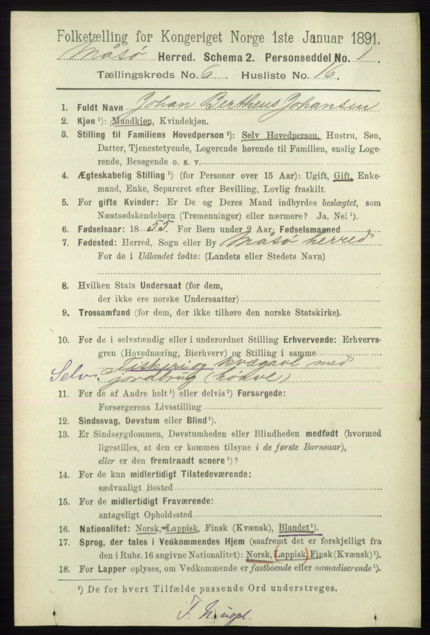 RA, 1891 census for 2018 Måsøy, 1891, p. 1218