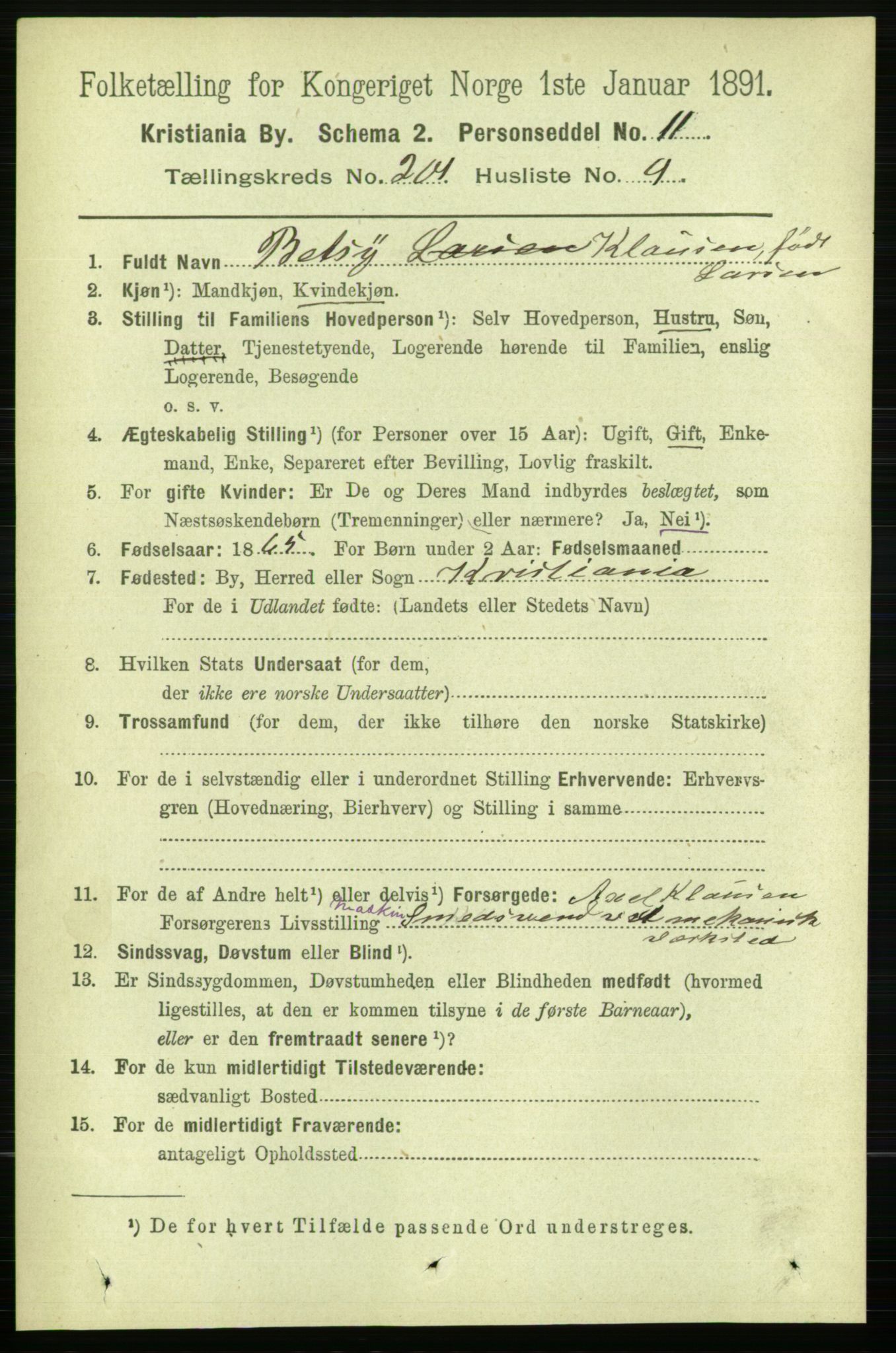RA, 1891 census for 0301 Kristiania, 1891, p. 121045